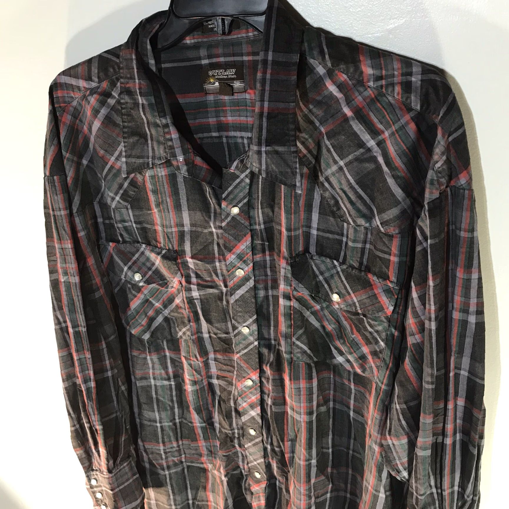 Vintage Outlaw Western Wear Shirt Multi-Plaid Pearl Snap Shirt Womens Size 3X Collared Button-Up Country of Origin China Size XXL / US 16-18 / IT 52-54 - 3 Thumbnail