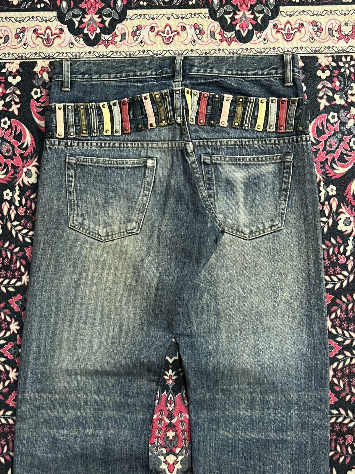 No Faith Studios Japanese Brand Bobson Double Waist Blue Washed Jeans Size US 33 - 6 Thumbnail