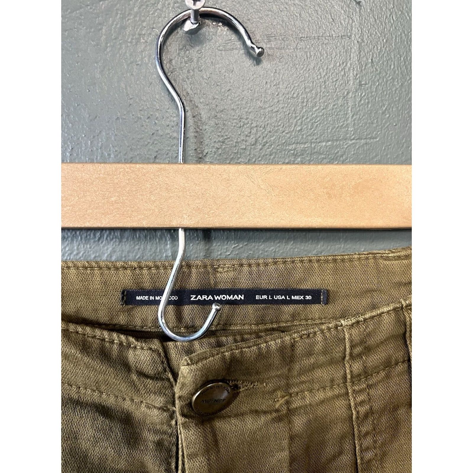 Zara Zara Womens Green Chino Cropped Pants L Size Large Cropped Straight Pants Womens Green Size 36" / US 14 / IT 50 - 3 Thumbnail