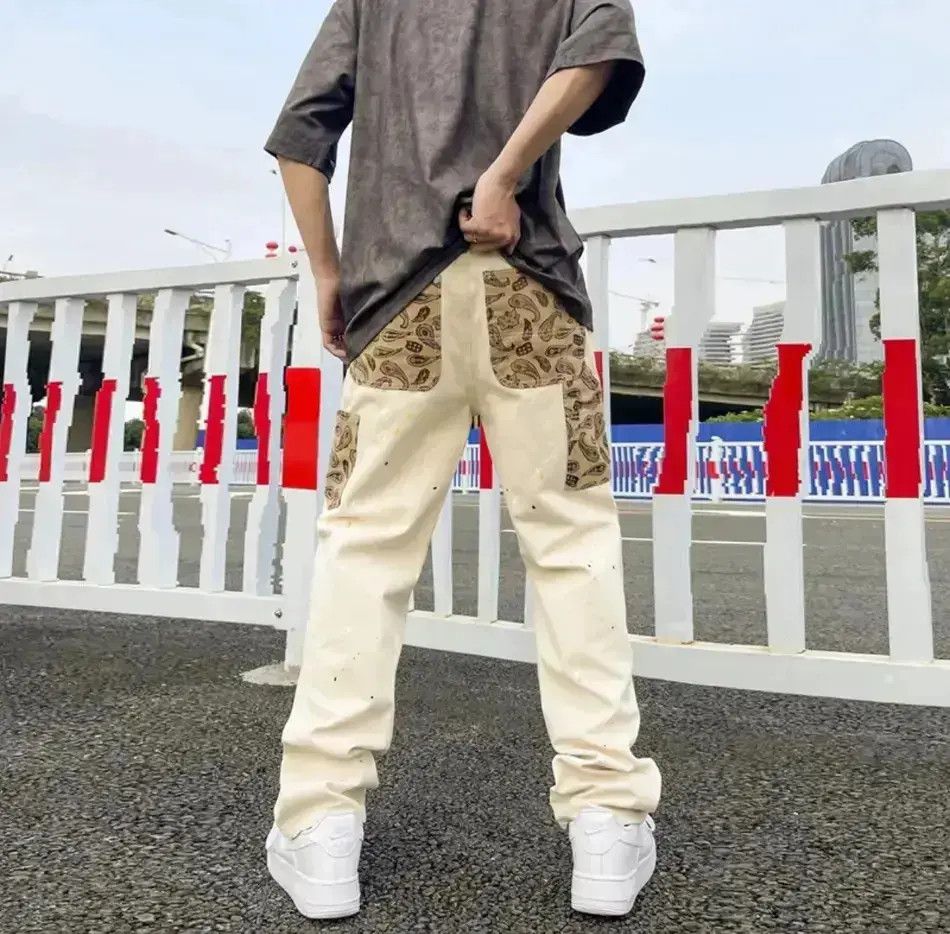 Japanese Brand Hip Hop Khaki Cashew Flower Overalls Pants Trousers Size US 32 / EU 48 - 3 Thumbnail