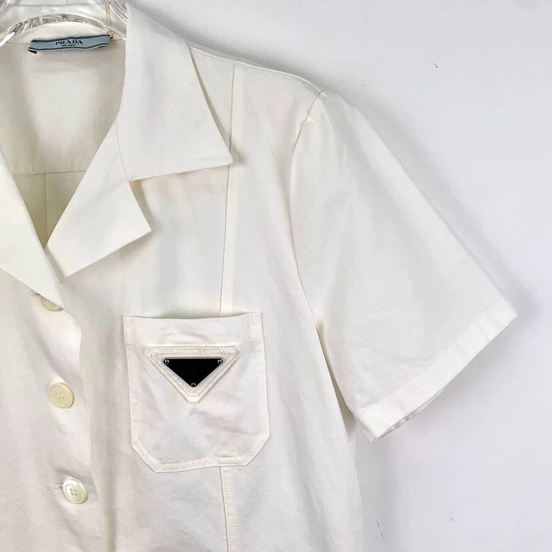 Prada Prada 23 white triangle label cotton lapel single-breasted Size US XXS / EU 40 - 3 Thumbnail