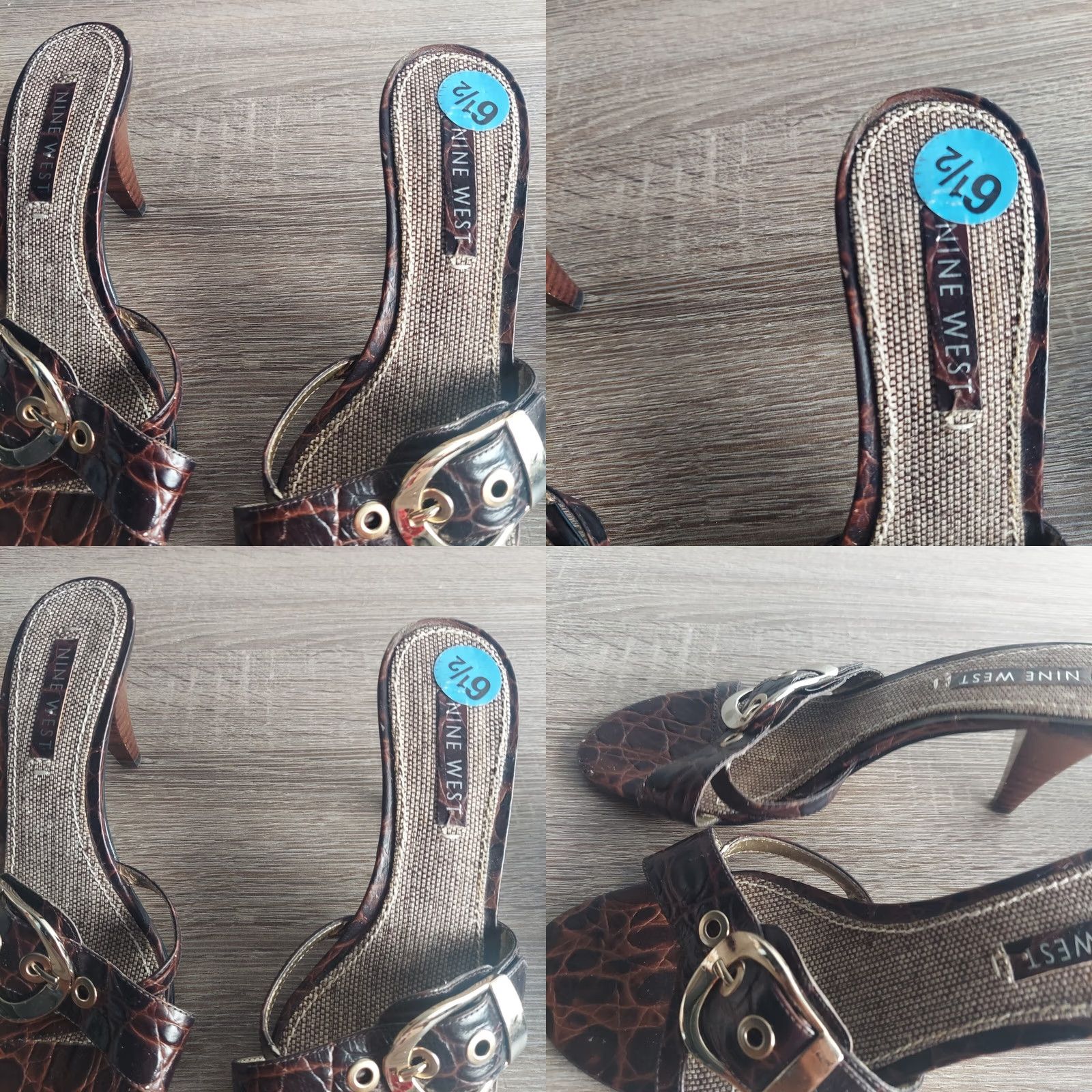 Nine West Nine West Sandal Women's Black Leather Ceoc Pattern Heel - Size 6.5M, Casual Formal Party/Cocktail, Breathable Straps, Slip On, Made in China Size US 7 / IT 37 - 8 Thumbnail