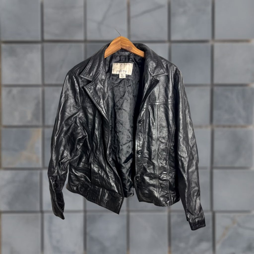Vintage Wilsons Leather Jacket Womens XL Black Button Maxima Motorcycle Biker VTG 80s Retro Punk City Rock Size XL / US 12-14 / IT 48-50 - 1 Thumbnail