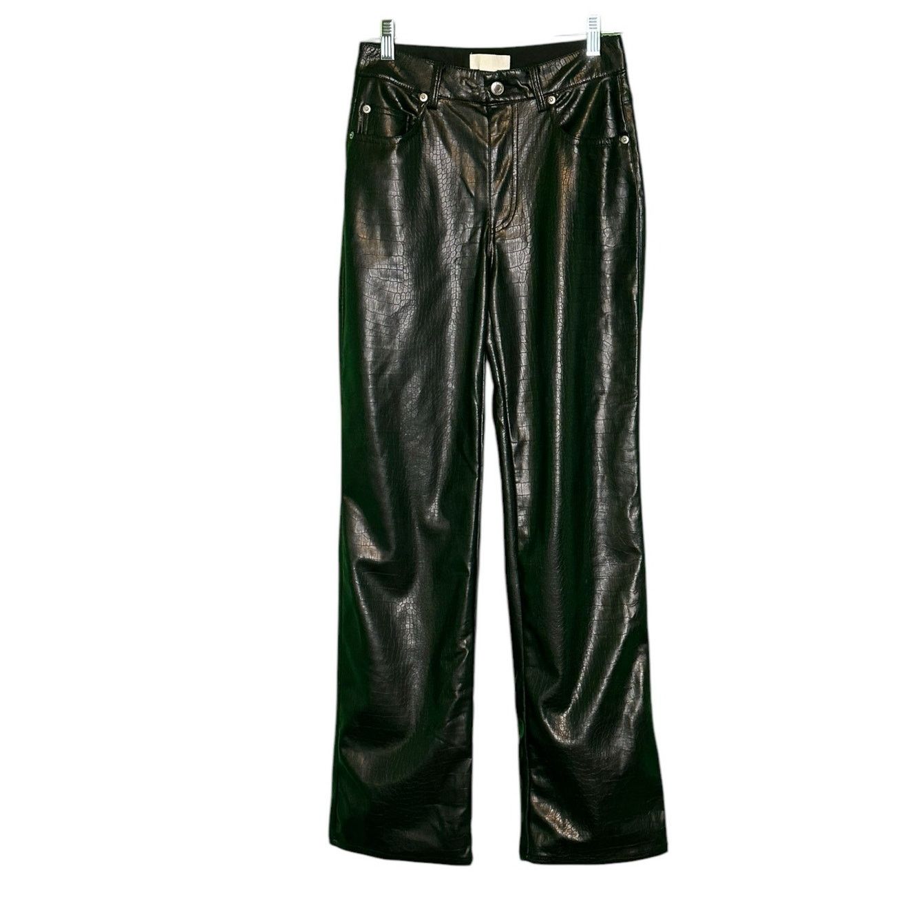 H&M H&M black faux crocodile leather straight leg pants size 4 Size 27" / US 4 / IT 40 - 1 Thumbnail