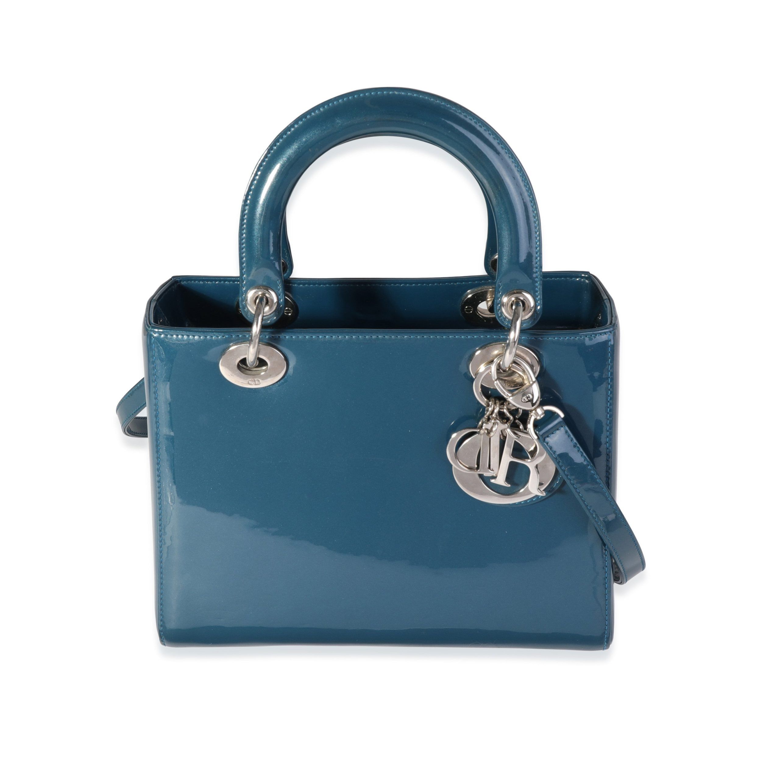 image of Dior Blue Patent Leather Medium Lady Bag, Women's