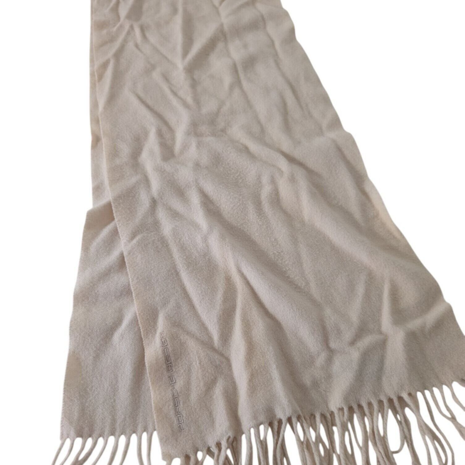 Designer Porsche Design Scarf Wool Fringe Ivory Winter Rectangle Made Size ONE SIZE - 4 Thumbnail