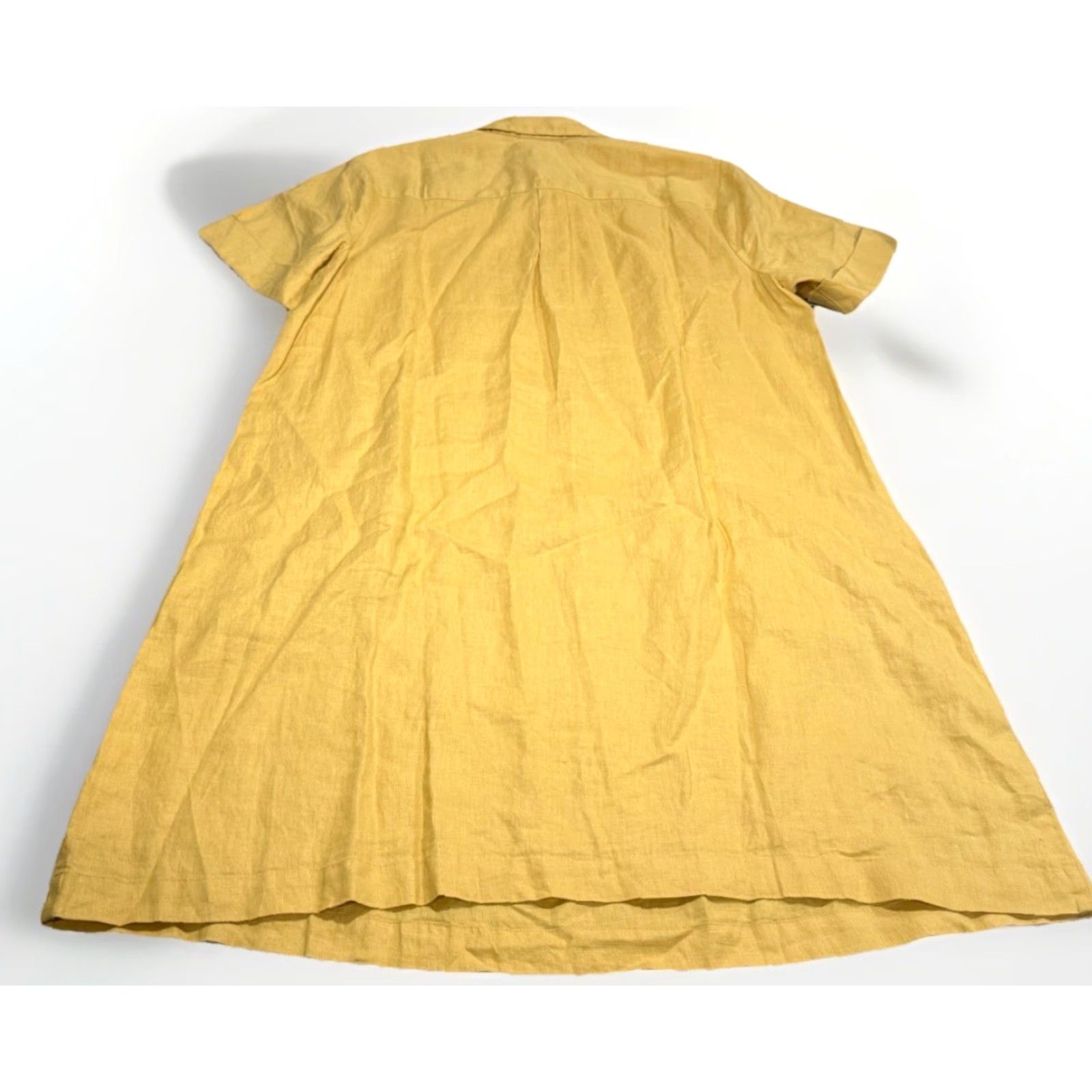 NWT J.Jill Love Linen Dress Mustard Yellow Short Sleeve 1/2 Button Sz Large
