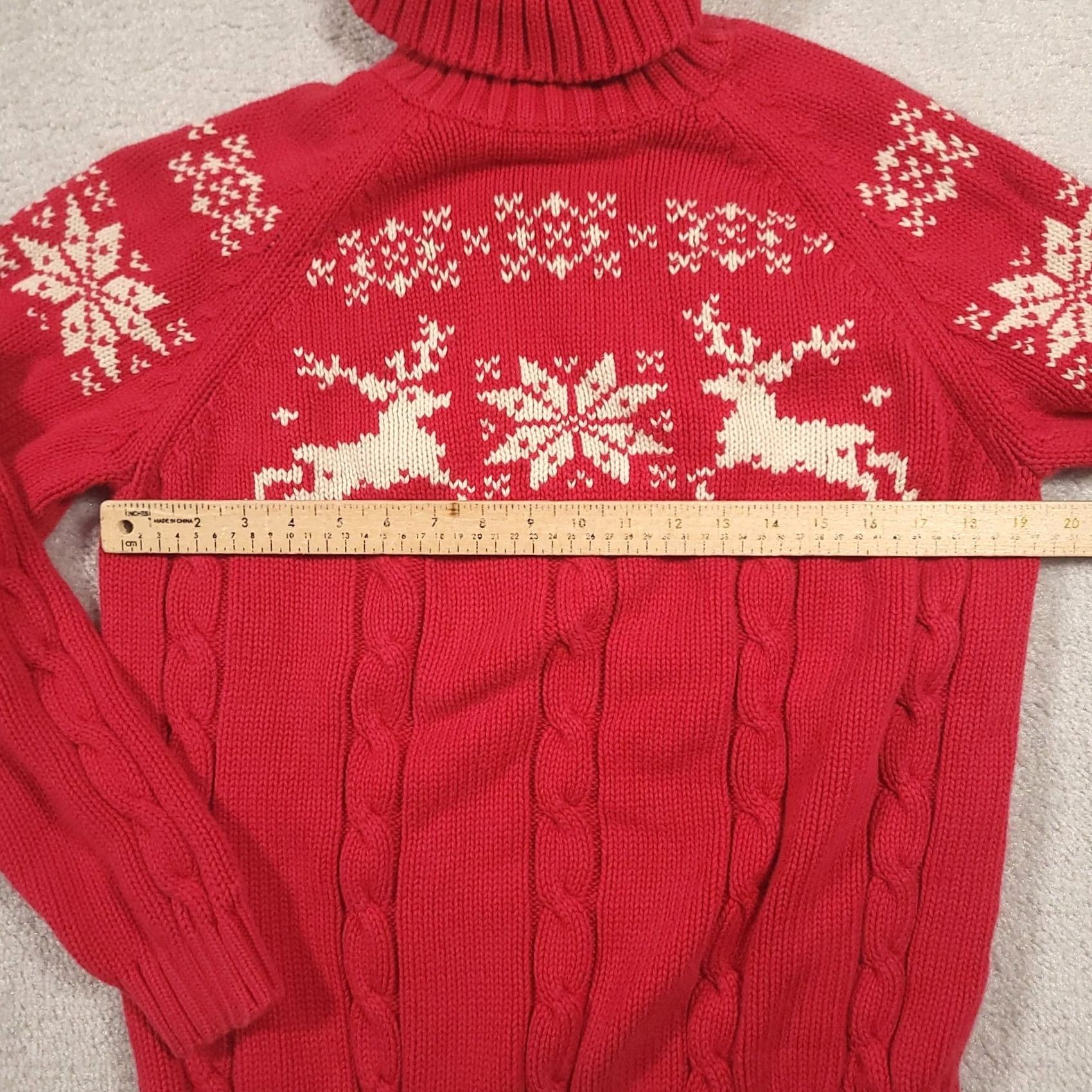 Lands' End VINTAGE Lands' End Christmas Sweater Fair Isle Cable-knit Turtleneck Reindeer Large Womens Sweater Size L / US 10 / IT 46 - 3 Thumbnail