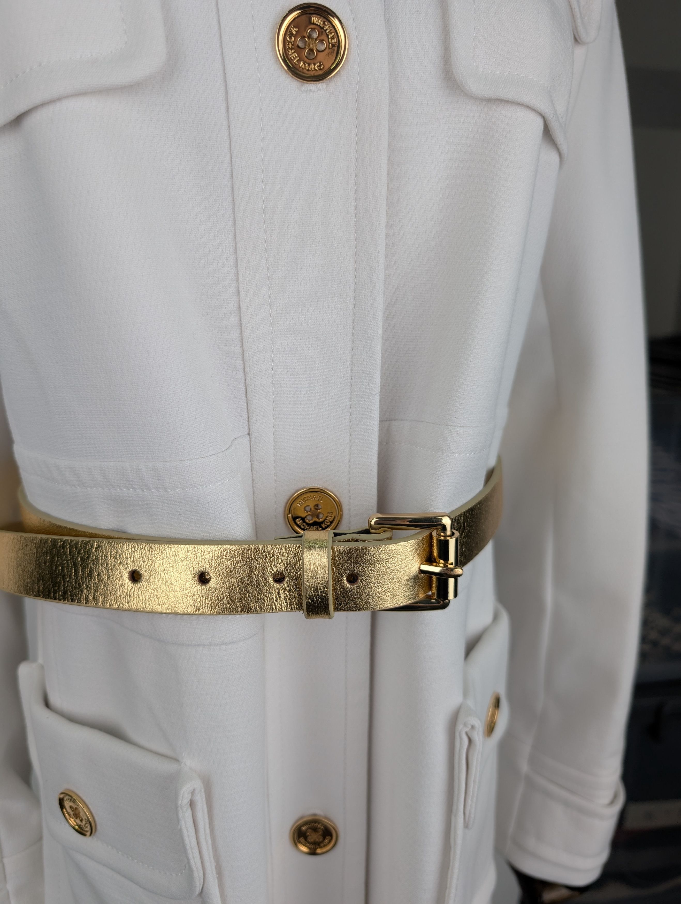 Michael Kors Michael Michael Kors White Long Coat With Gold Buttons Size L / US 10 / IT 46 - 5 Thumbnail