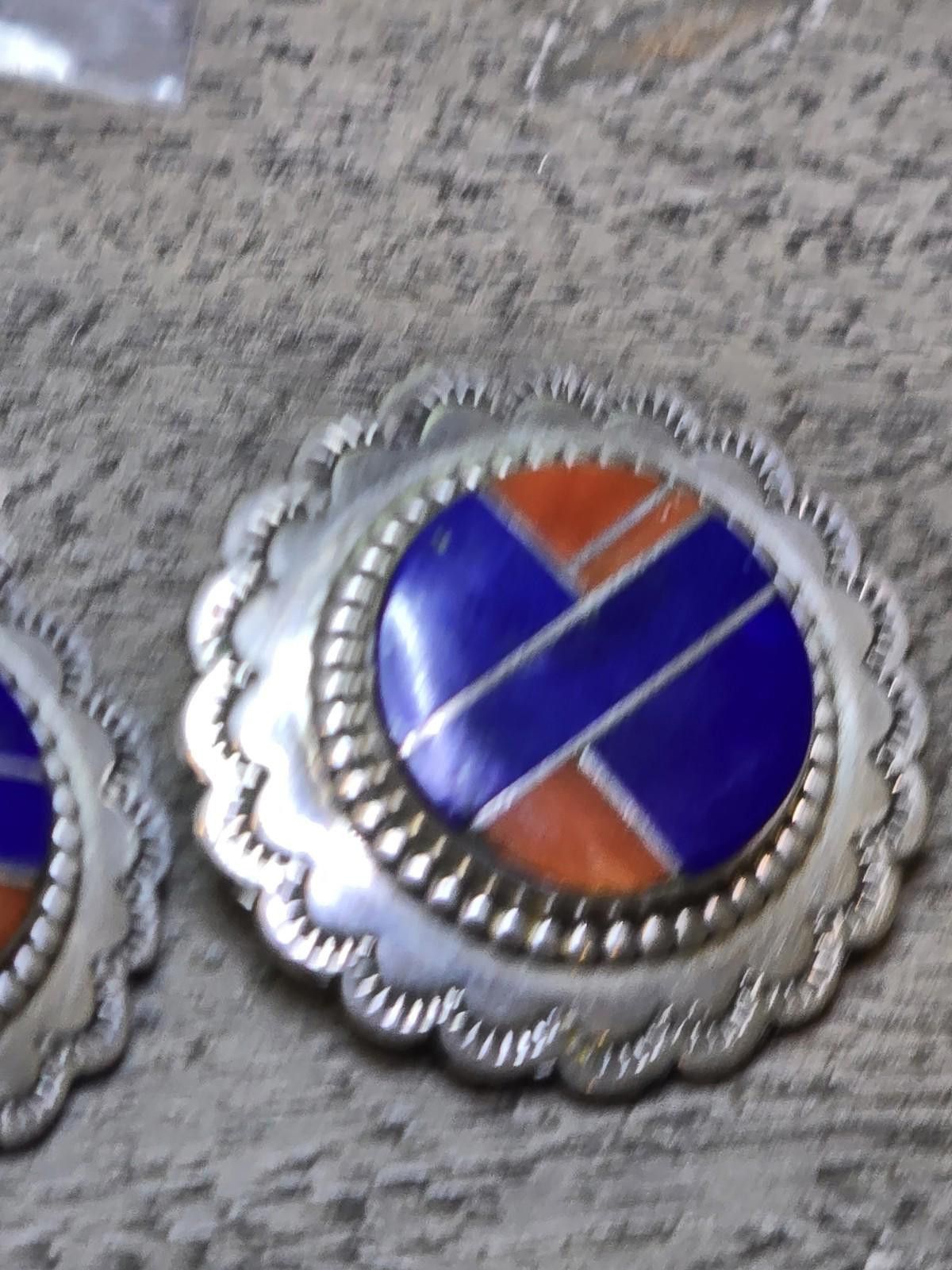 TED LAPIDUS Navajo Inlay Sterling Earrings Lapis Coral Molly Lincoln Size ONE SIZE - 6 Thumbnail