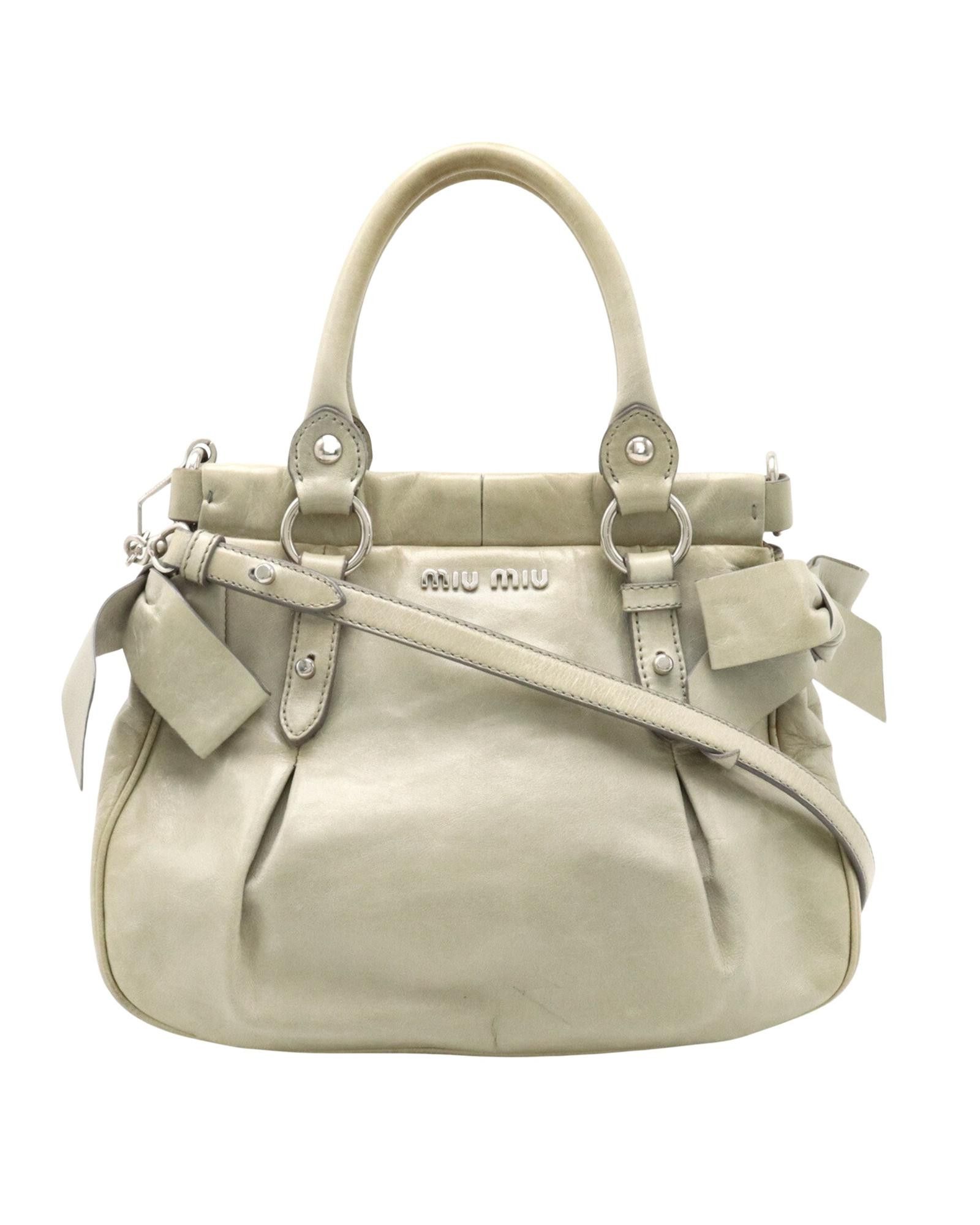 image of Miu Miu Grey Leather Ribbon Bag, Women's