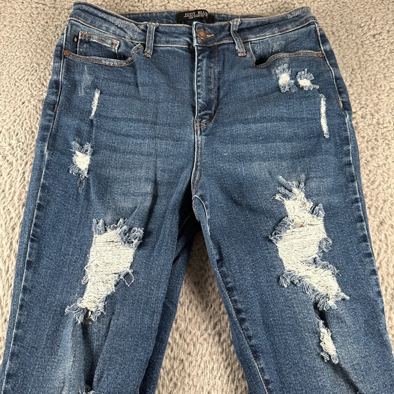 Vintage Judy Blue Jeans Women's Boyfriend Fit Distressed Stretch Blue 30 Inseam 27.5" Size 11/30 Moderate Wash High Rise Size 30" / US 8 / IT 44 - 2 Thumbnail