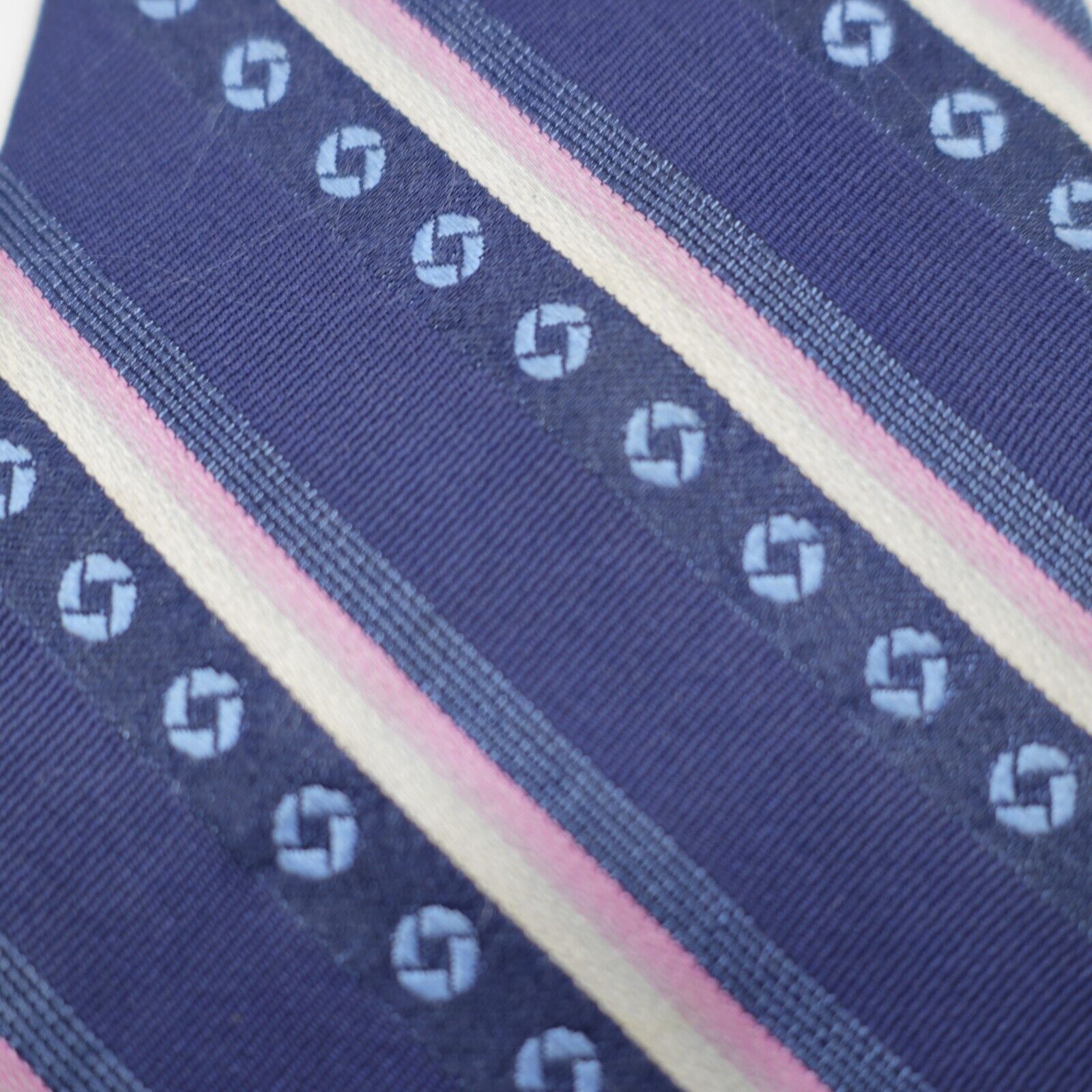 Lands' End Land's End Blue Pink Striped Geometric Woven Long Silk Tie Size ONE SIZE - 2 Thumbnail