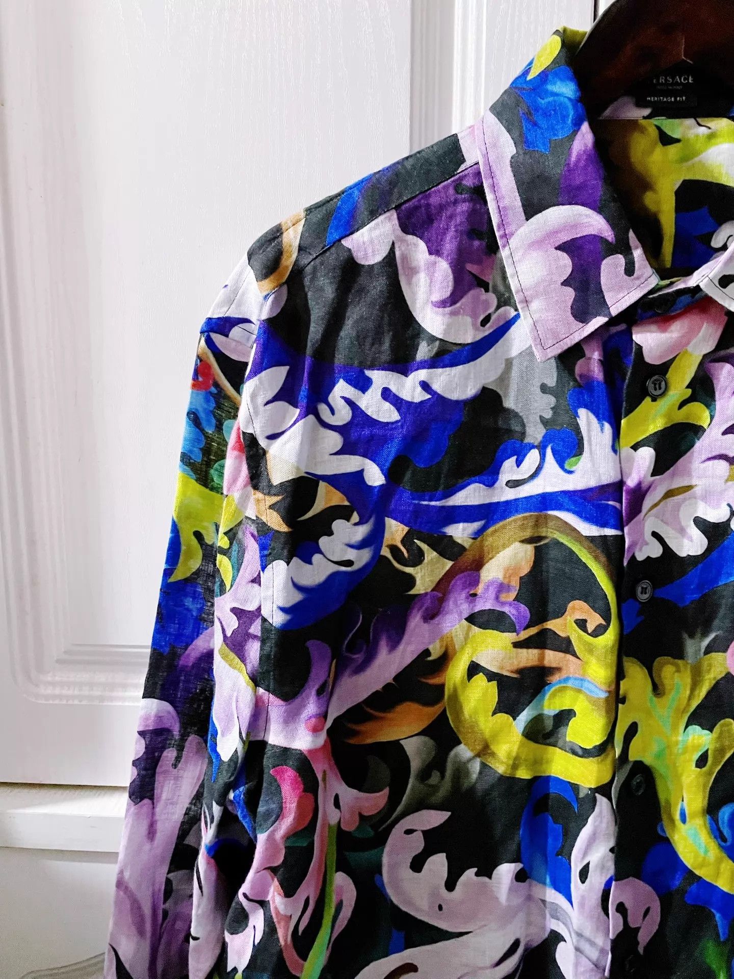 Versace Versace Runway Baroque Print Linen Long Sleeve Shirt XL Size US L / EU 52-54 / 3 - 5 Thumbnail