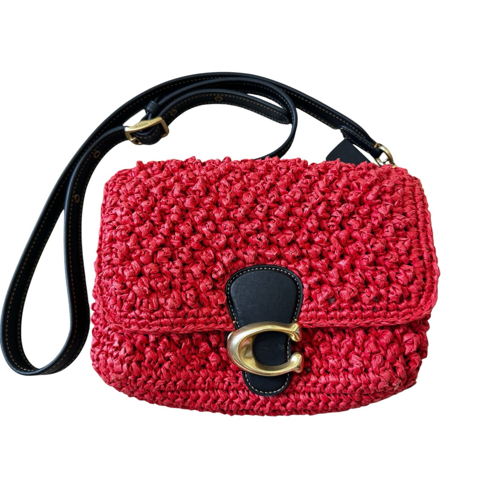 Coach COACH Soft Tabby Shoulder Bag in Straw + Leather Red Orange Size ONE SIZE - 2 Thumbnail