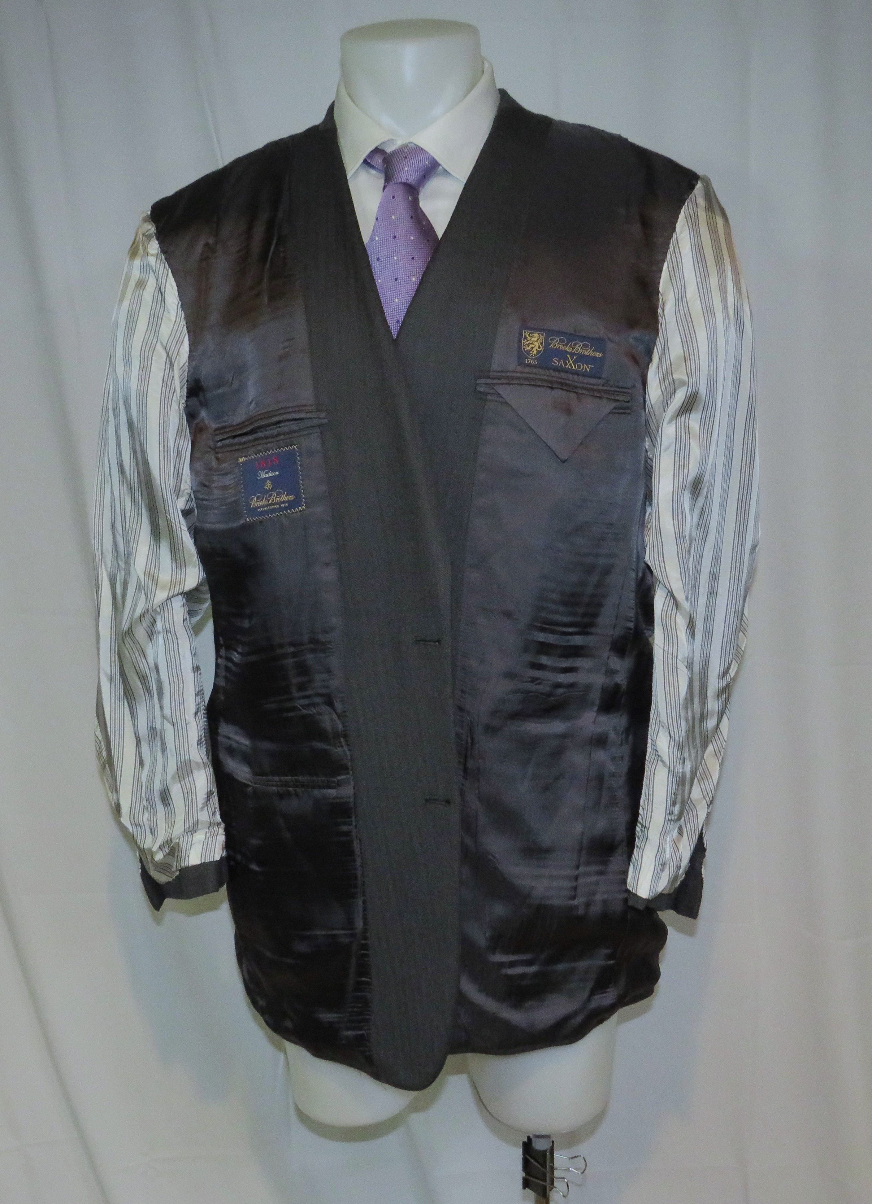Brooks Brothers 1818 Madison Saxxon Gray Herringbone Two Button Suit 46XL Size 46L - 9 Thumbnail