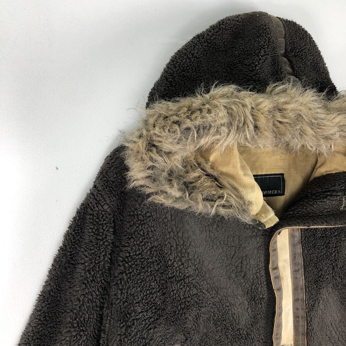 Avirex Vintage 90's Avirex Sherpa Hoodie Jacket Button up Size US L / EU 52-54 / 3 - 2 Thumbnail