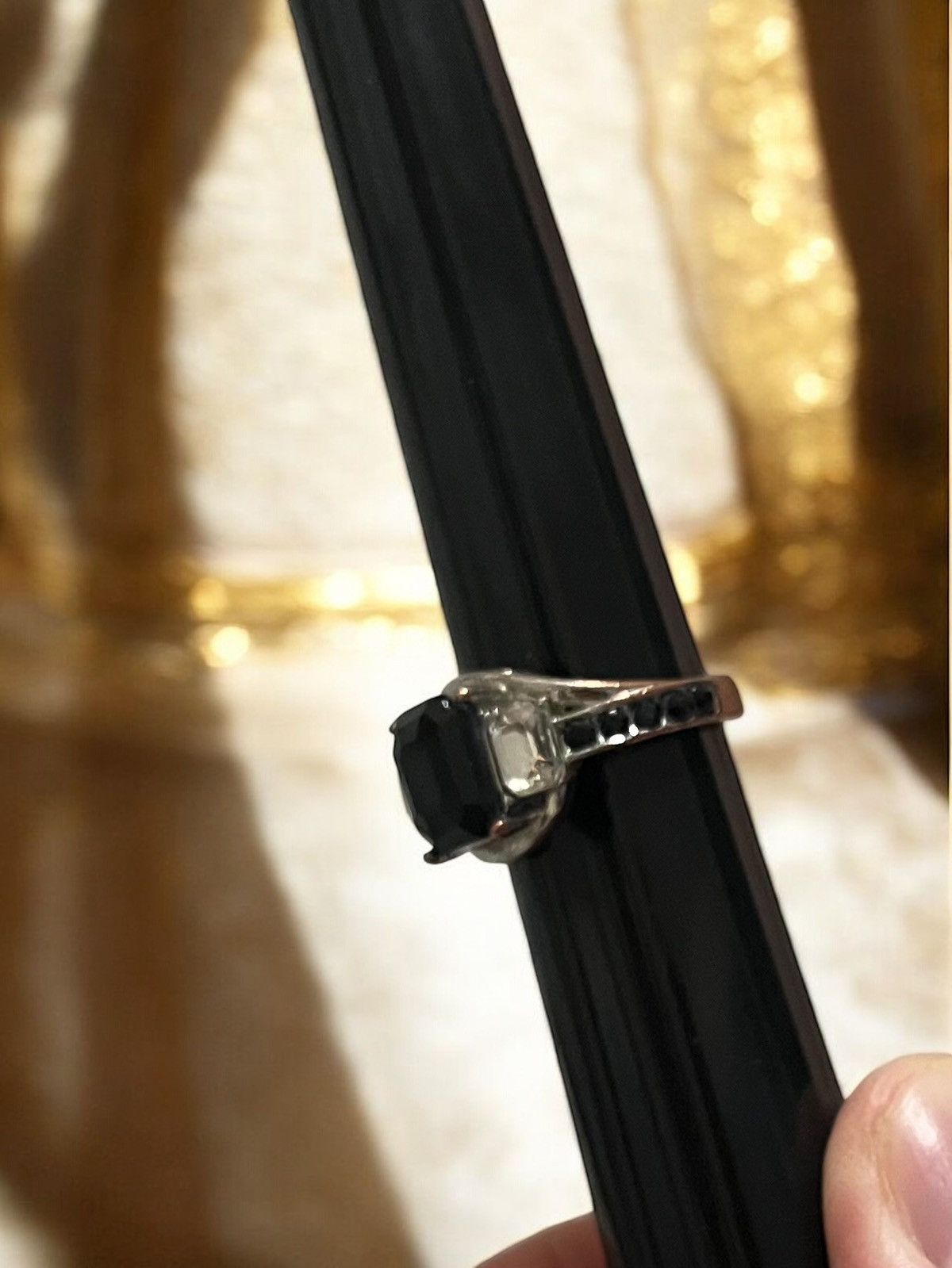 Vintage Elegant Cushion-Cut Black onyx Gemstone Ring Size ONE SIZE - 6 Thumbnail