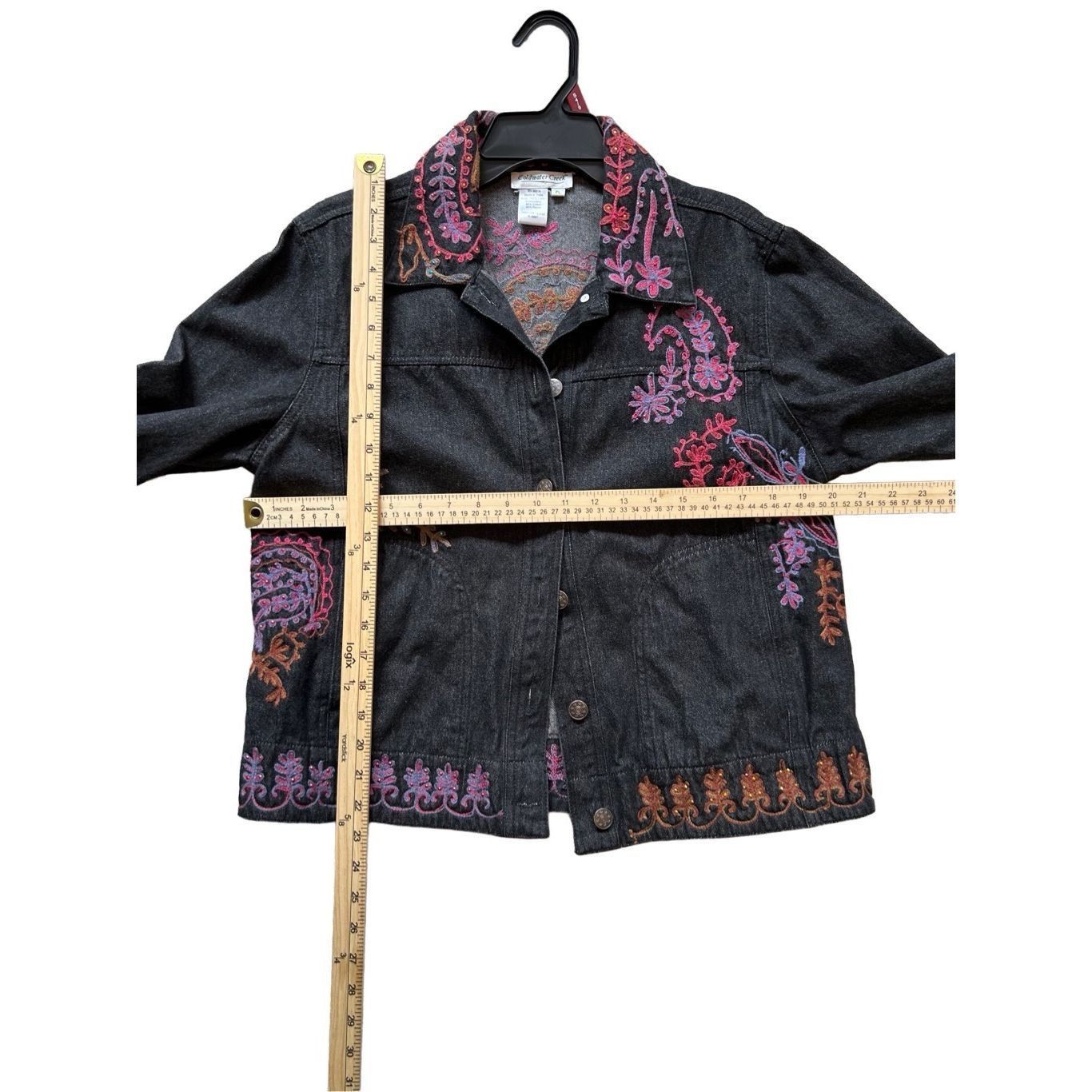 Coldwater Creek Coldwater Creek Petite Black Denim Multi Sequin Floral Embro Size L / US 10 / IT 46 - 5 Thumbnail