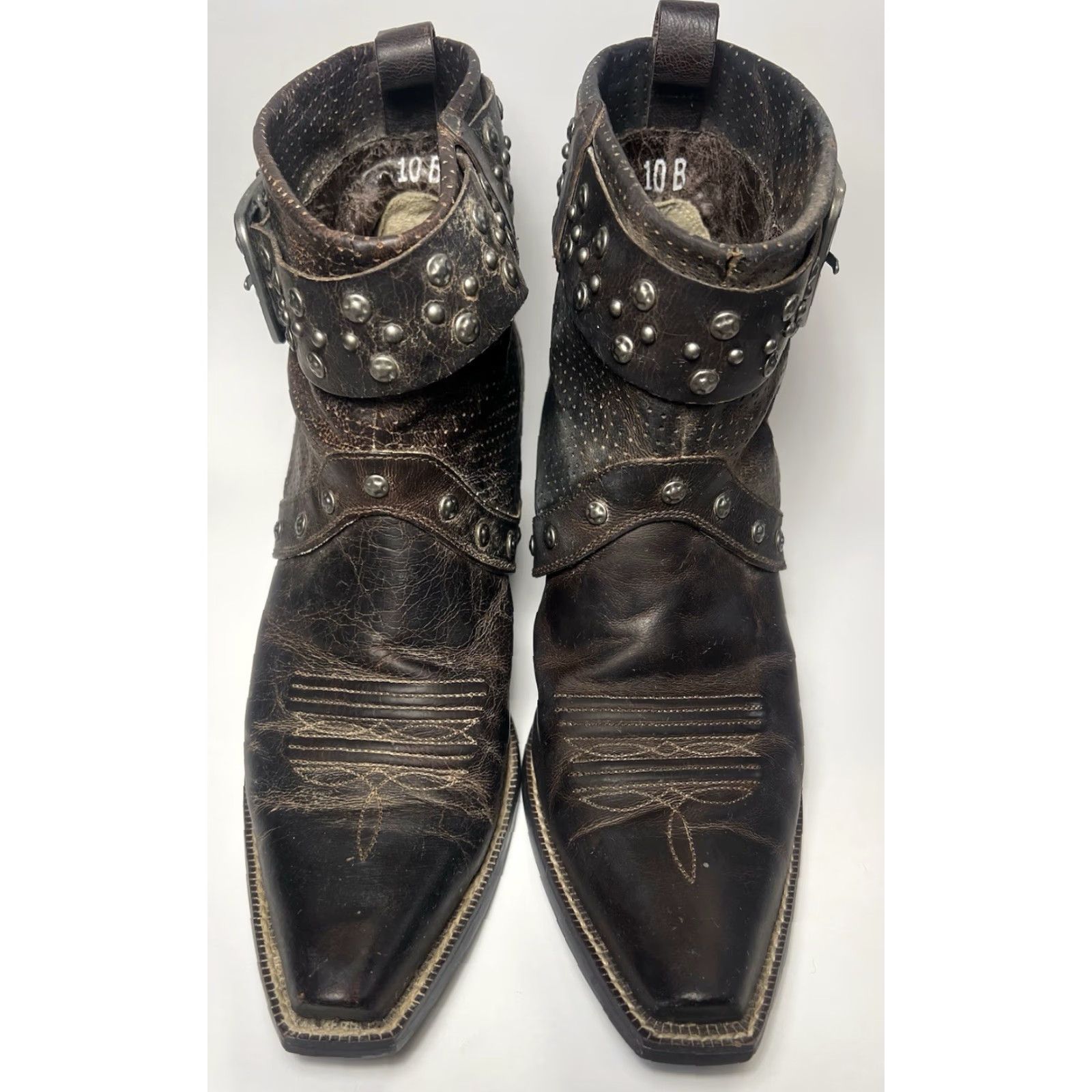 Ariat Ariat Defiance Bootie Western Studded Leather Ankle Boots 10 B Brown Women's Cowboy Southwestern Heel Mid 2-2.9 in Size US 10 / IT 40 - 3 Thumbnail