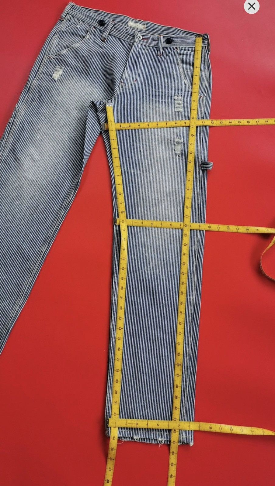 Vintage Browny Japan Hickory Stripe Carpenter Distressed Jeans Size US 32 / EU 48 - 11 Thumbnail