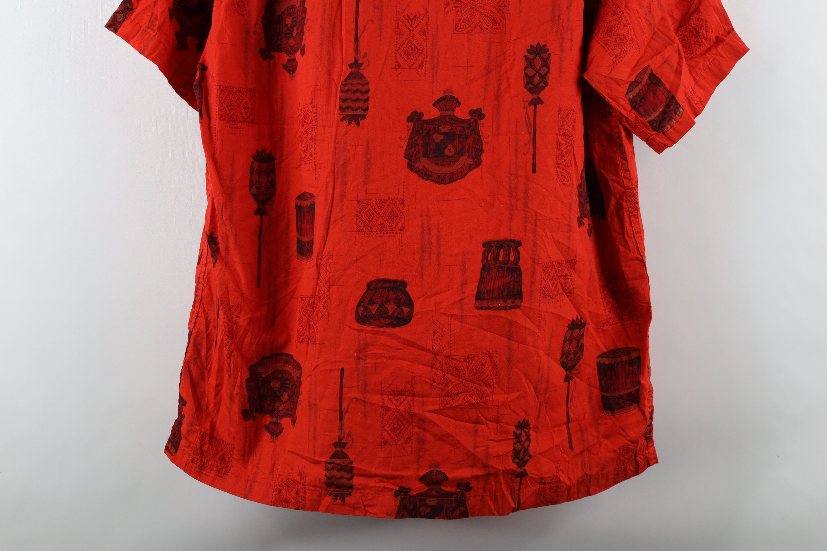 Vintage 50s 60s Flower Geometric Hawaiian Button Shirt USA