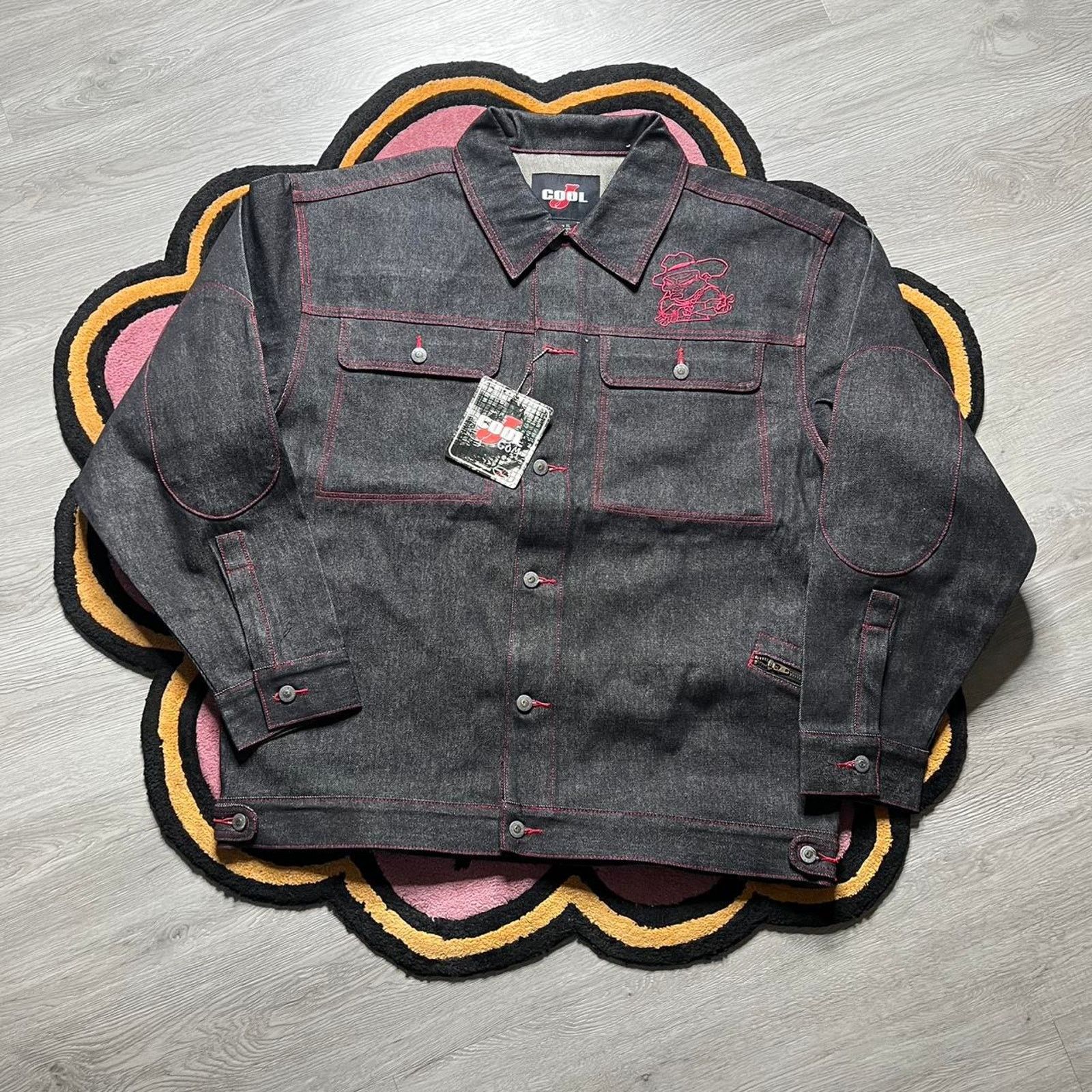Vintage Y2K Cool J Embroidered Raw Denim Trucker Jacket XL