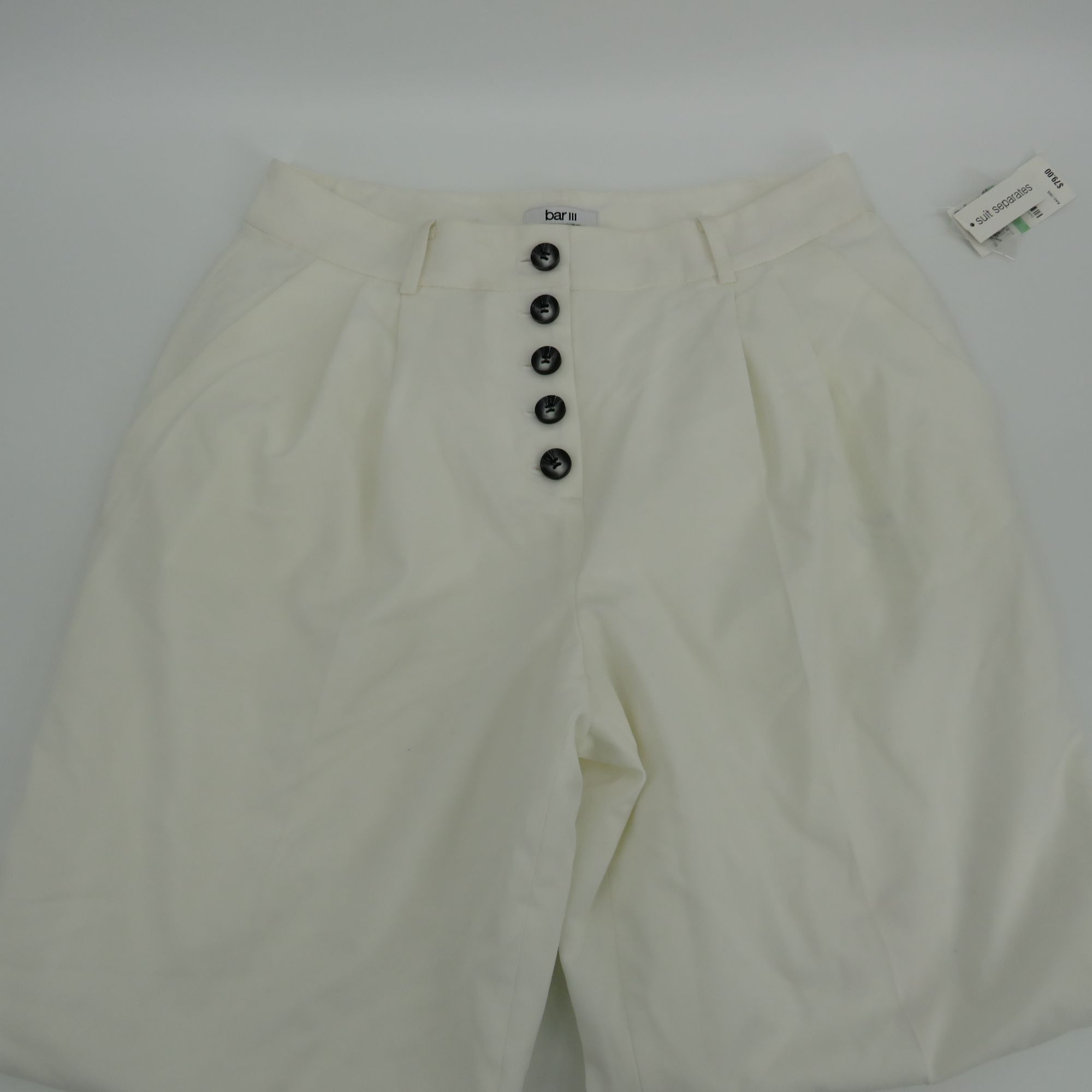 Bar III Bar III Womens Button-Front Pleated Trousers Size 8 Off-Whit Size 30" / US 8 / IT 44 - 4 Thumbnail