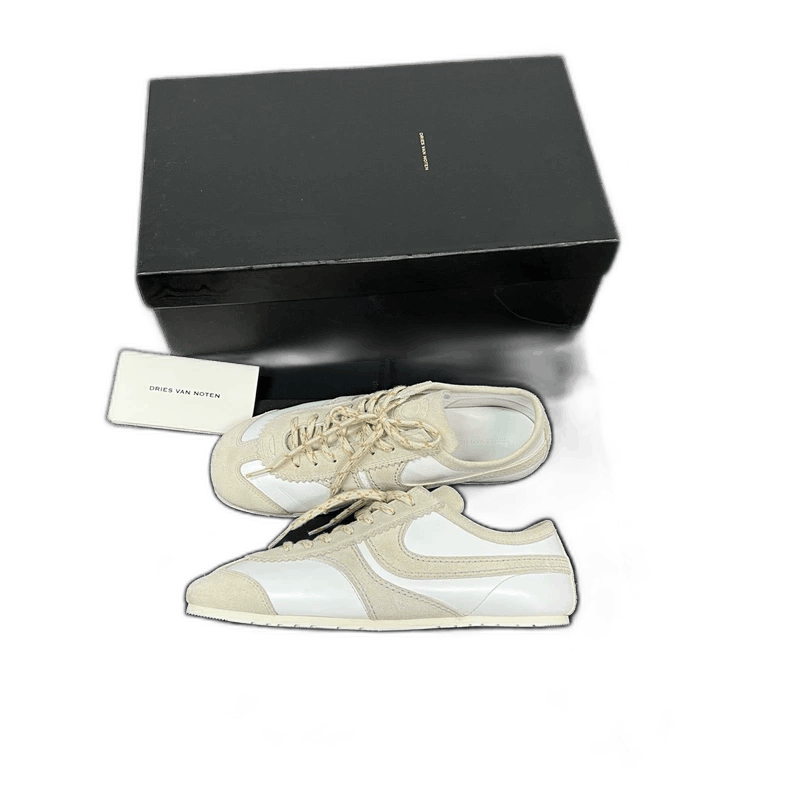 dries van noten gray white suede training shoes