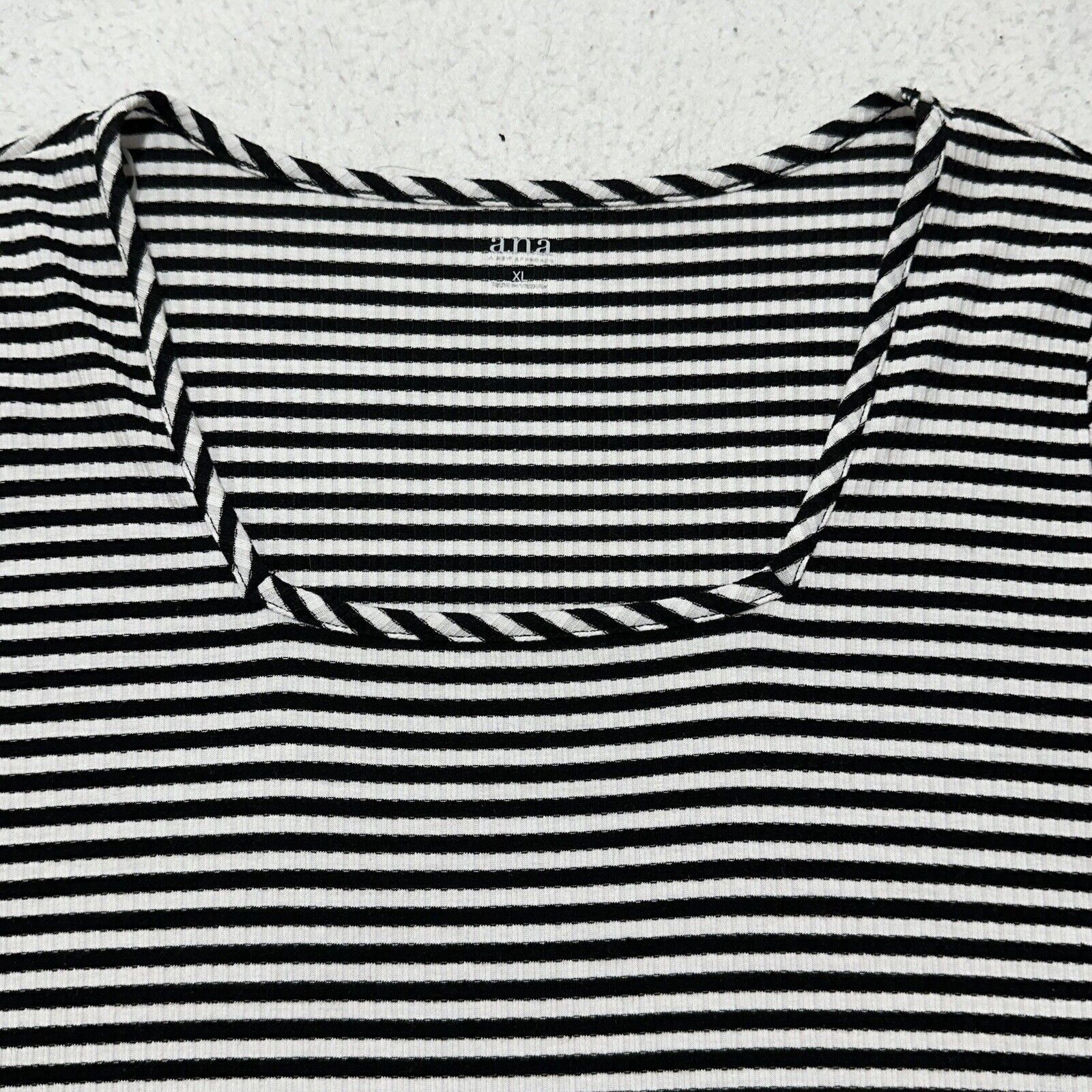Other a.n.a. XL Square Neck Stretch T Shirt Top Black White Stripe Size XL / US 12-14 / IT 48-50 - 2 Thumbnail