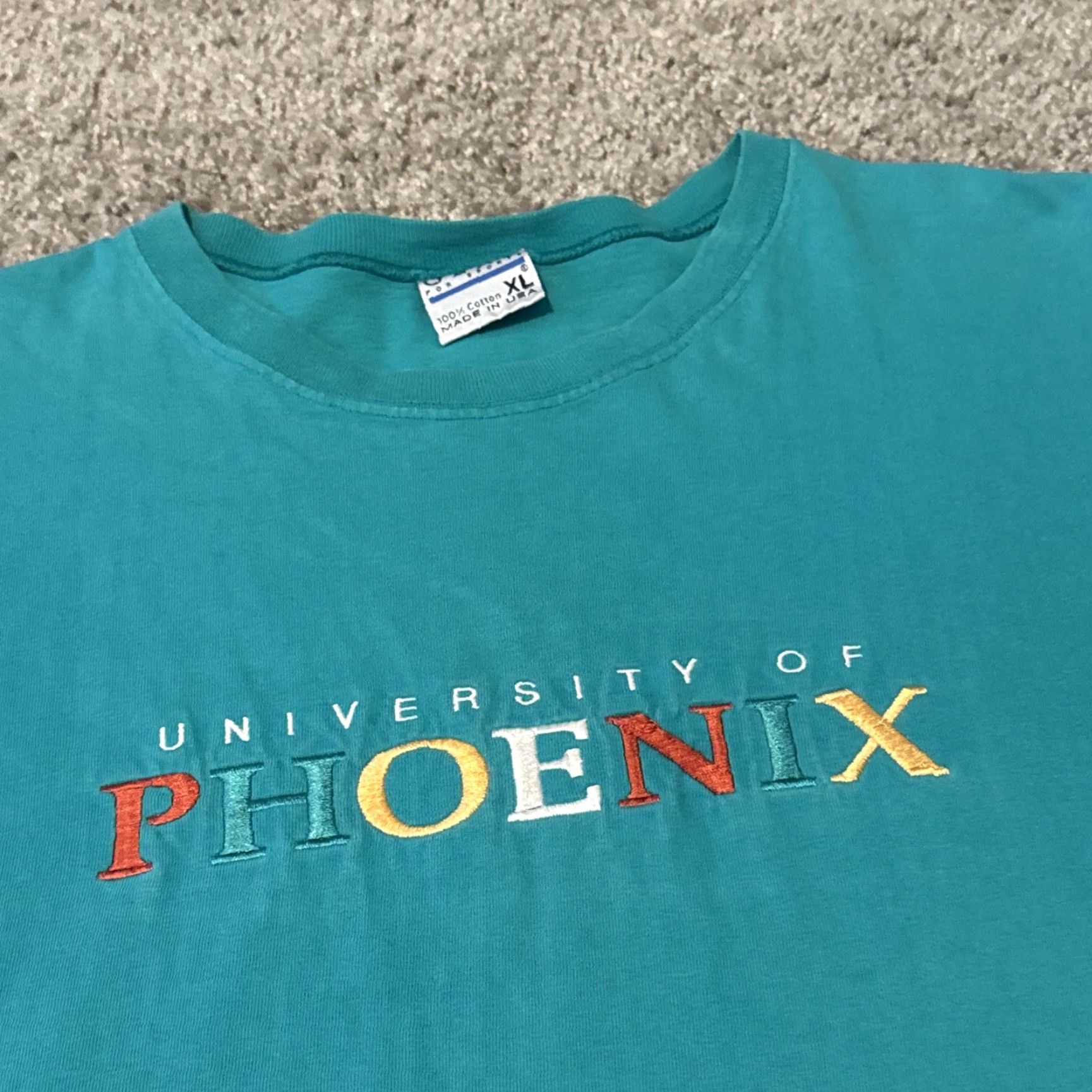 NCAA VINTAGE University of Phoenix Teal Blue Embroidered T-Shirt XL Men Gear For Sports Shirt Size US XL / EU 56 / 4 - 3 Thumbnail