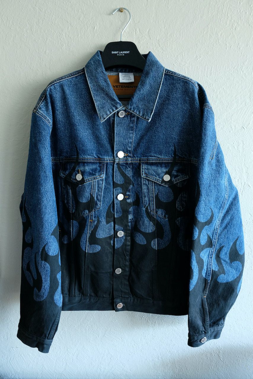 Vetements Vetements Denim Flames Jean Jacket Fire Print Balenciaga Size US L / EU 52-54 / 3 - 1 Thumbnail