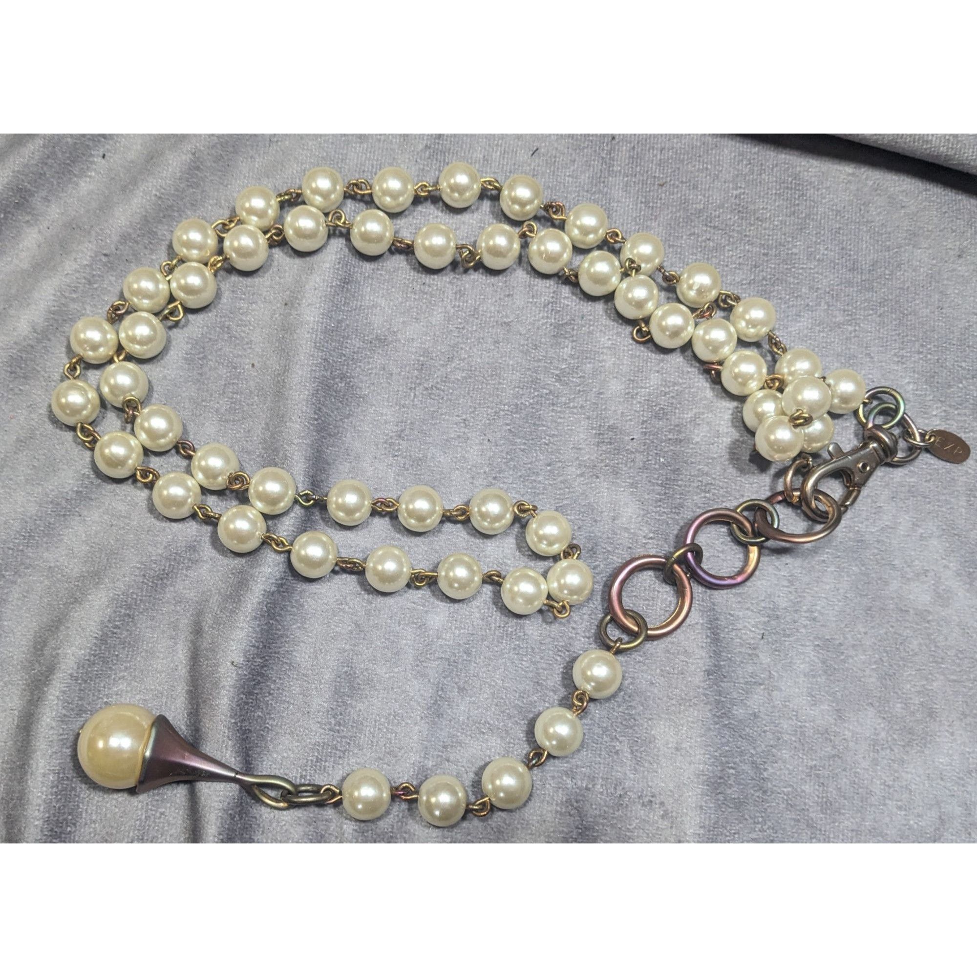 Other Vintage Korean EXP Faux Pearl Anodized Gold Tone Y Drop Neck Size ONE SIZE - 6 Thumbnail
