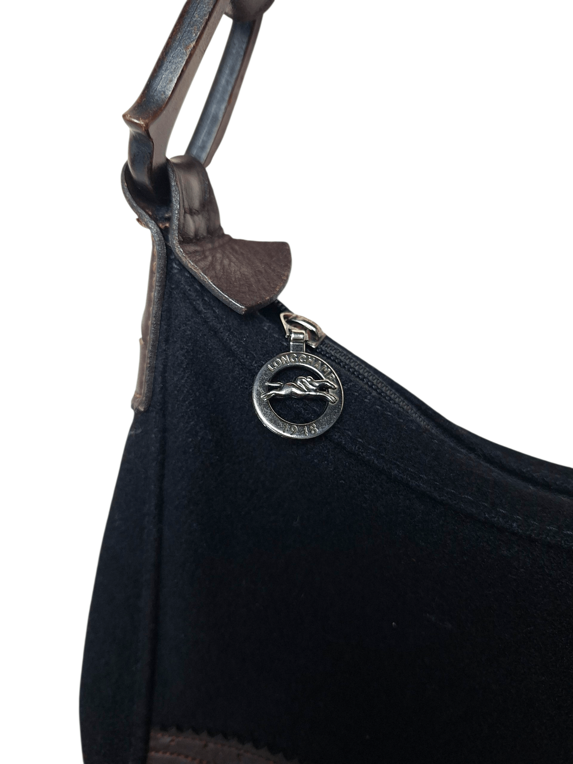 Longchamp Rare VINTAGE Longchamp Hobo Bag Black Wool and Leather Size ONE SIZE - 6 Thumbnail
