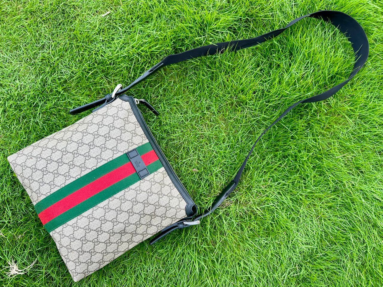 image of Authentic Gucci GG Supreme Web Medium Crossbody Bag in Brown, Men's
