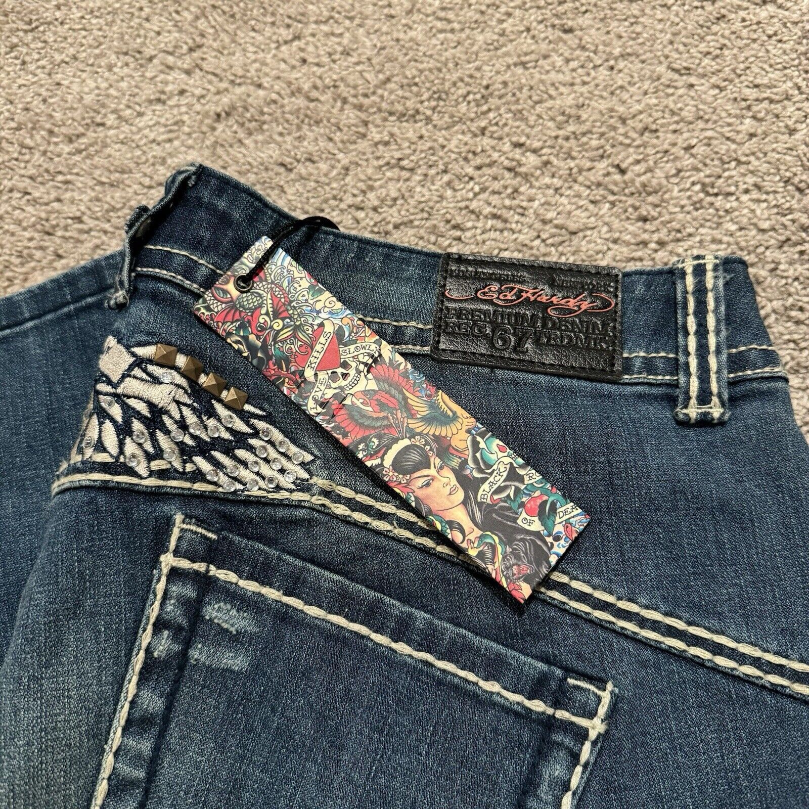 Ed Hardy Brand New Ed Hardy Wings Jeans Size 18 (36x32) Vintage Y2K Size 36" / US 14 / IT 50 - 4 Thumbnail