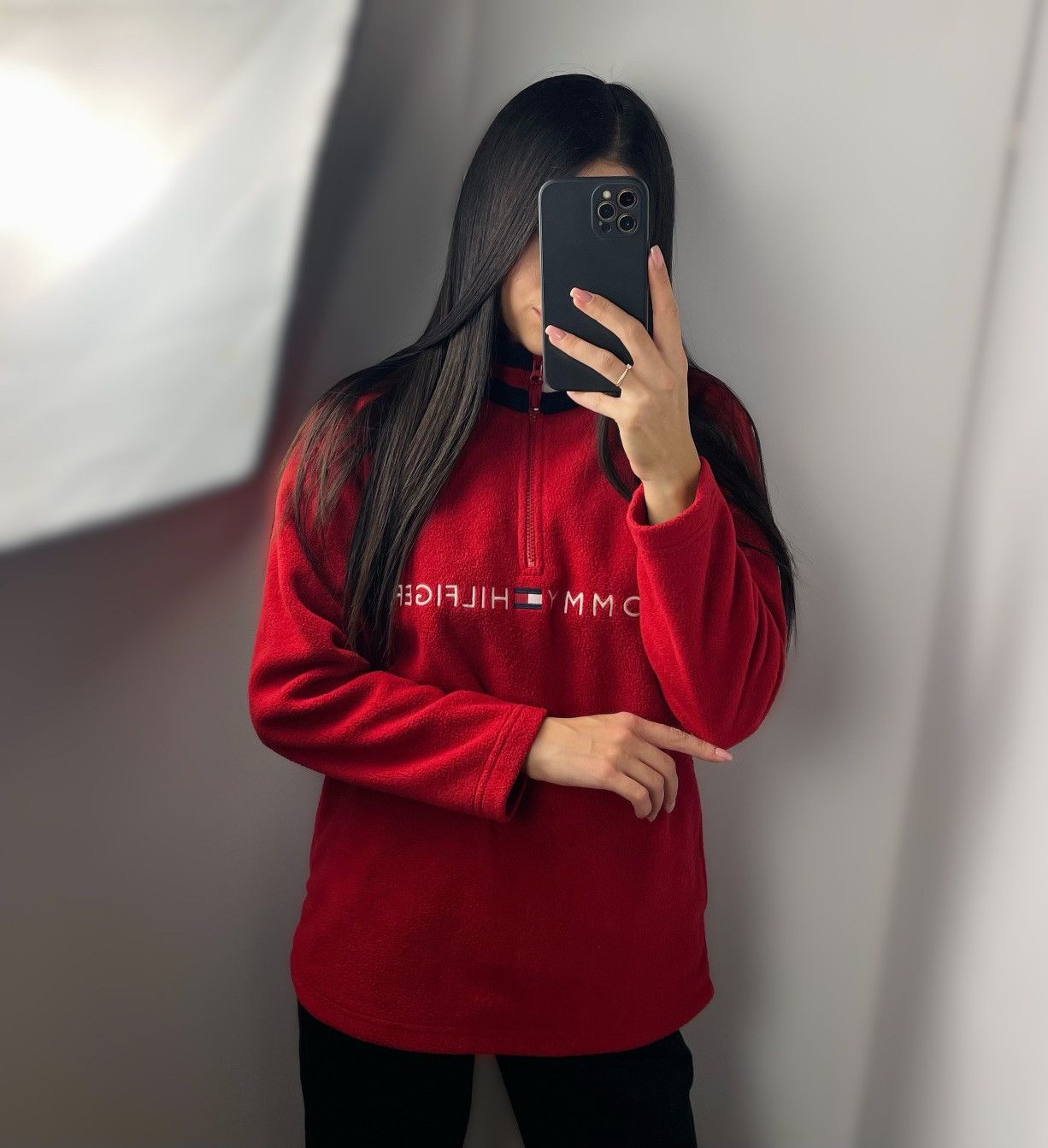 Tommy Hilfiger × Vintage Vintage Tommy Hilfiger fleece sweatshirt sweater red hoodie Size L / US 10 / IT 46 - 9 Thumbnail