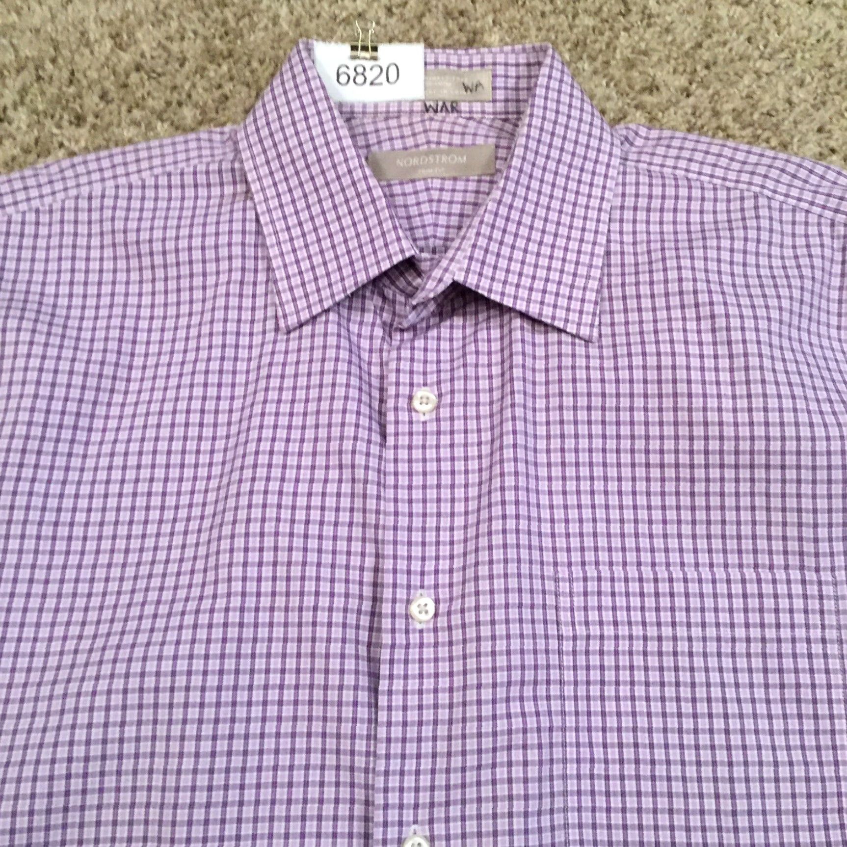 Nordstrom Nordstrom Shirt Mens 15.5 Trim Fit Purple Plaid Long Sleeve Button Up Size US L / EU 52-54 / 3 - 3 Thumbnail
