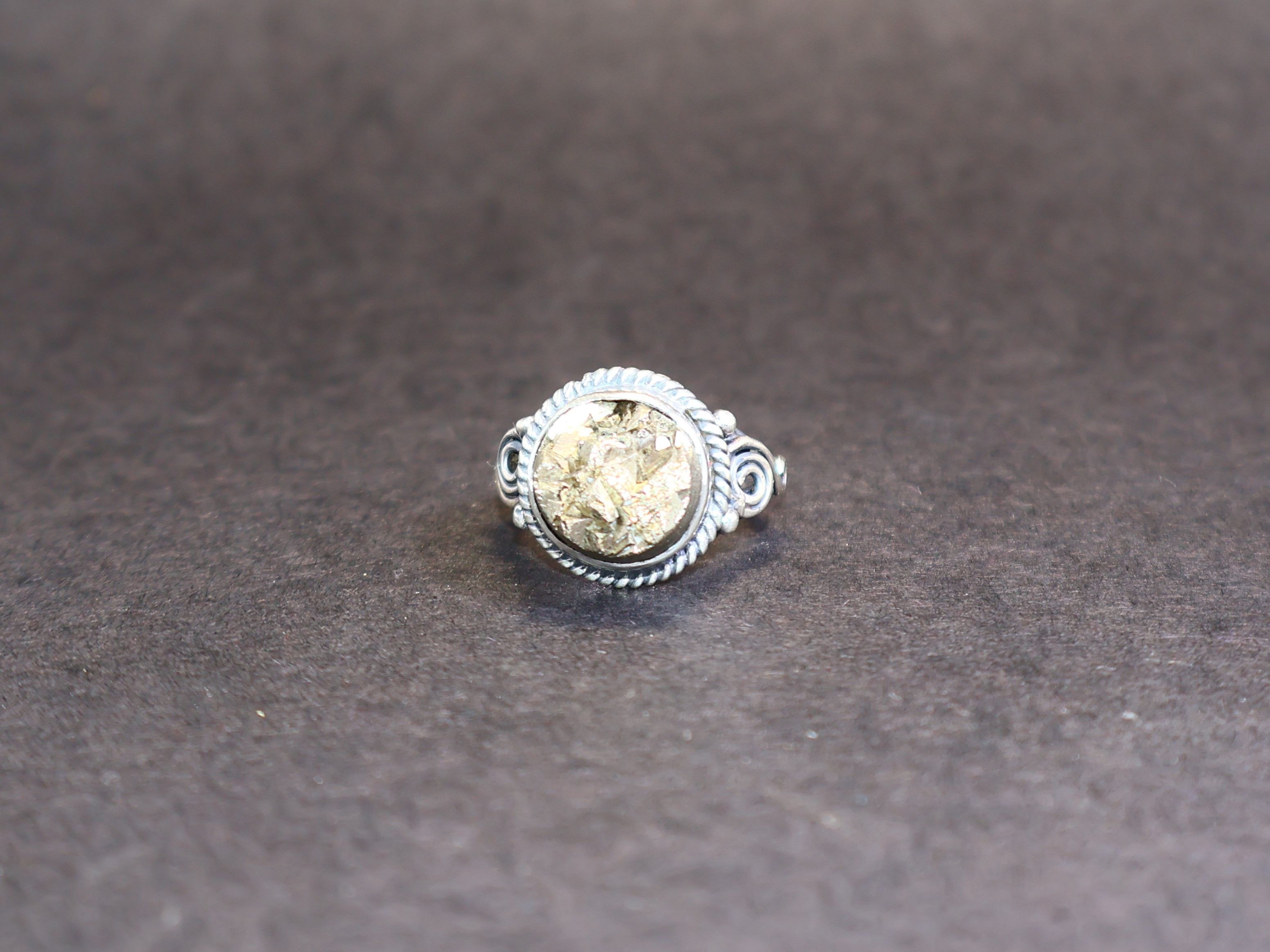 Handmade Pyrite ring, Round ring, Sterling Silver Handmade Gemstone Size ONE SIZE - 8 Thumbnail