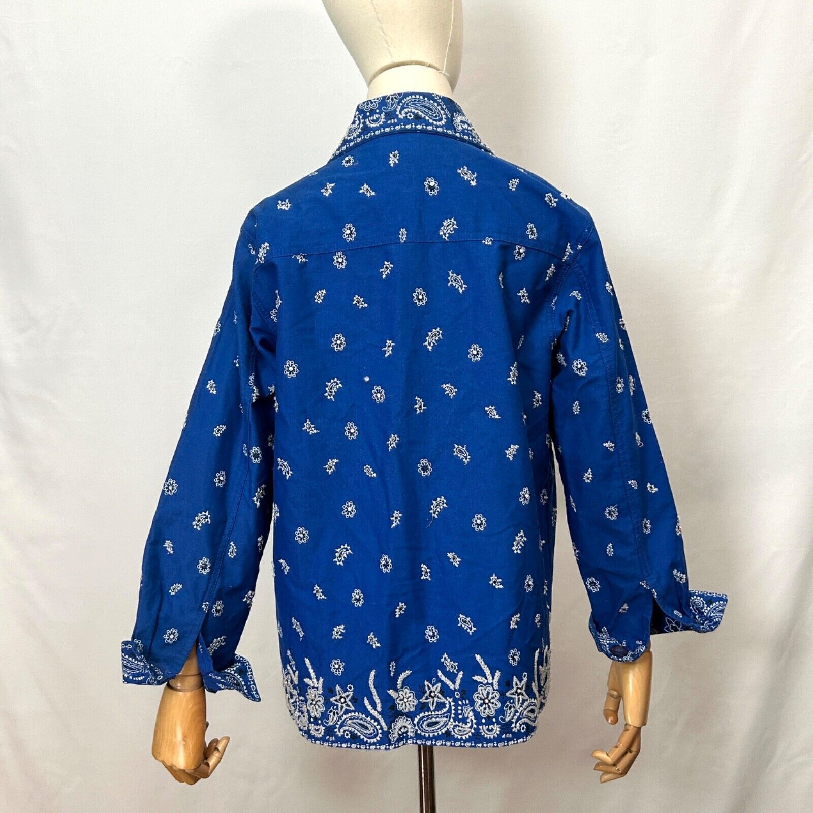 Vintage 90s Cotton Factory Blue Bandana Print Beaded Jacket Shirt Size XS / US 0-2 / IT 36-38 - 6 Thumbnail