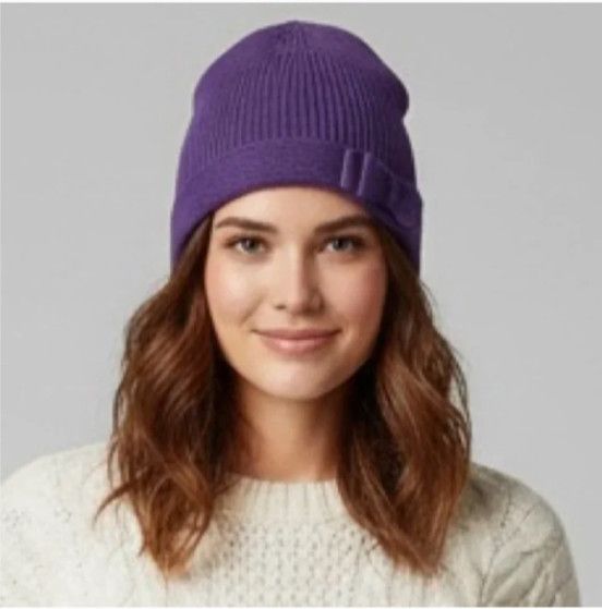 Portolano Portolano Purple Lambswool Angora Knit Bow Beanie - NWTs Size ONE SIZE - 1 Thumbnail