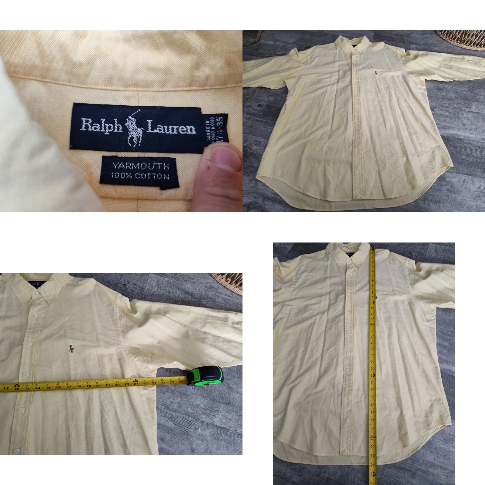 Ralph Lauren VINTAGE Ralph Lauren Yarmouth Shirt Dress Shirt 17.5/35 Mens Yellow 100% Cotton Button-Down Classic Polo Pony Preppy Ivy League 90s Mens Size US XL / EU 56 / 4 - 8 Thumbnail