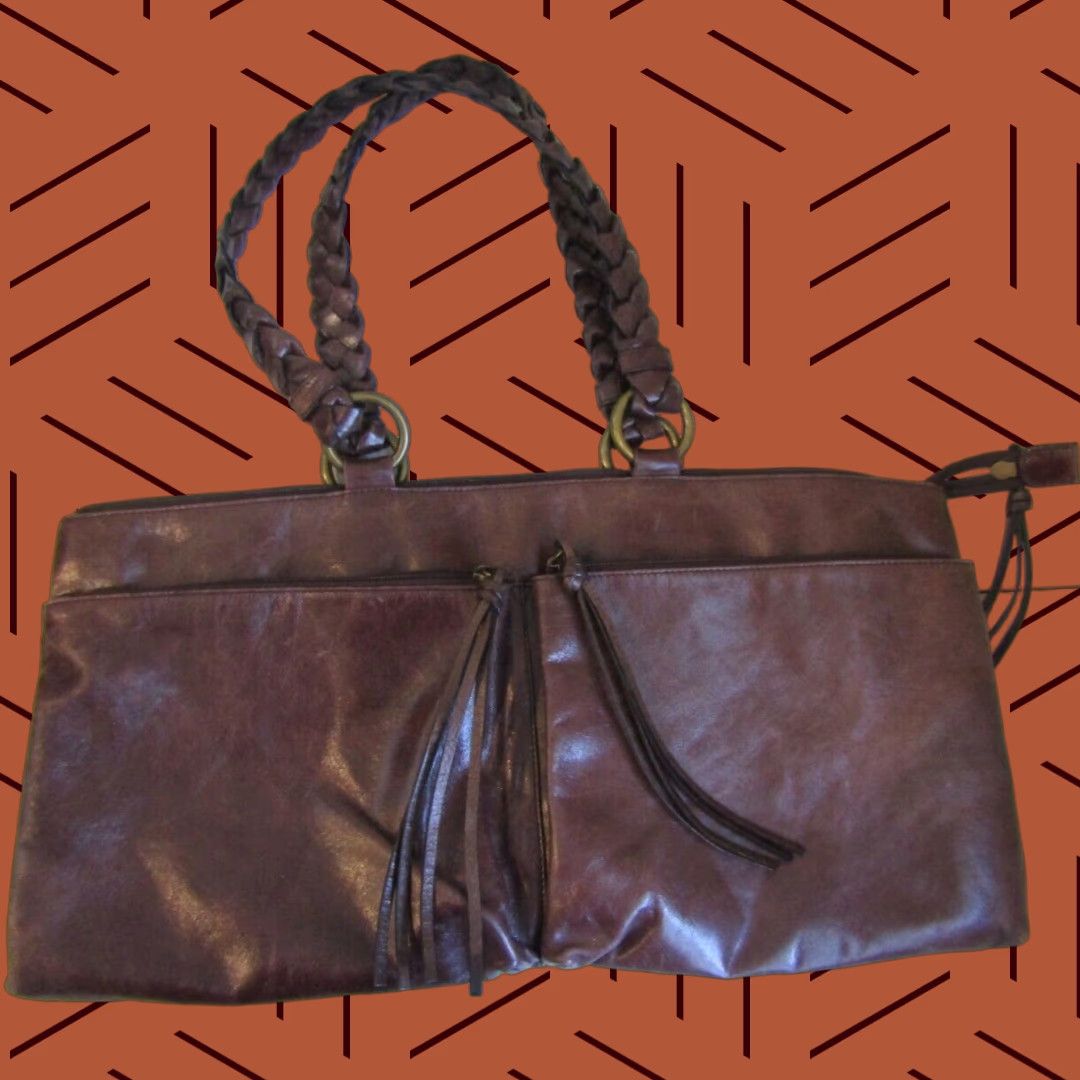 Vintage Reva Ultrasuede Designer Shoulder Bag Medium Brown Leather Handbag With Fringe And Adjustable Strap For Women