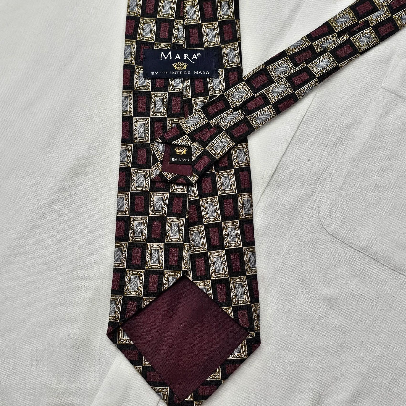 Countess Mara VINTAGE Countess Mara Necktie Men's Black Mirror Pattern Office Work Designer Silk USA Size ONE SIZE - 4 Thumbnail
