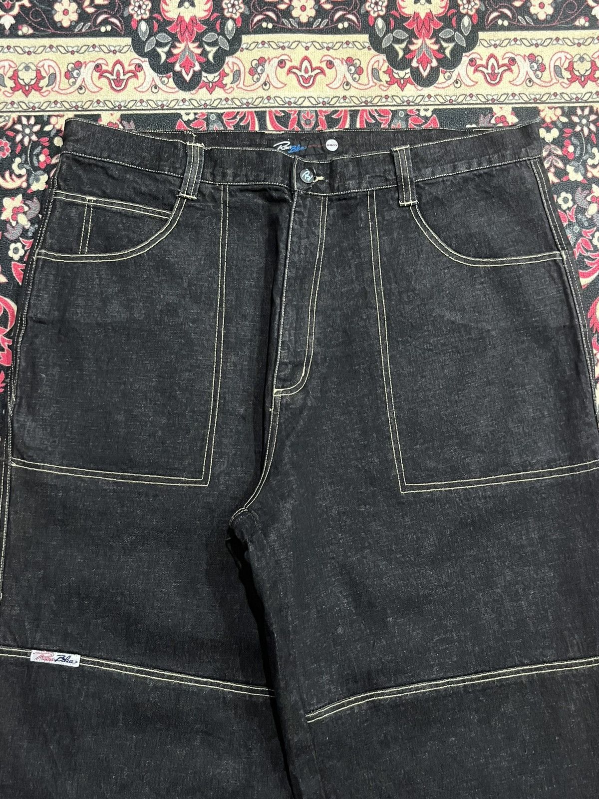 JNCO ⚡️Baggy⚡️Vintage Raw Blue Company Dark Washed Graffiti Jeans Size US 42 / EU 58 - 4 Thumbnail