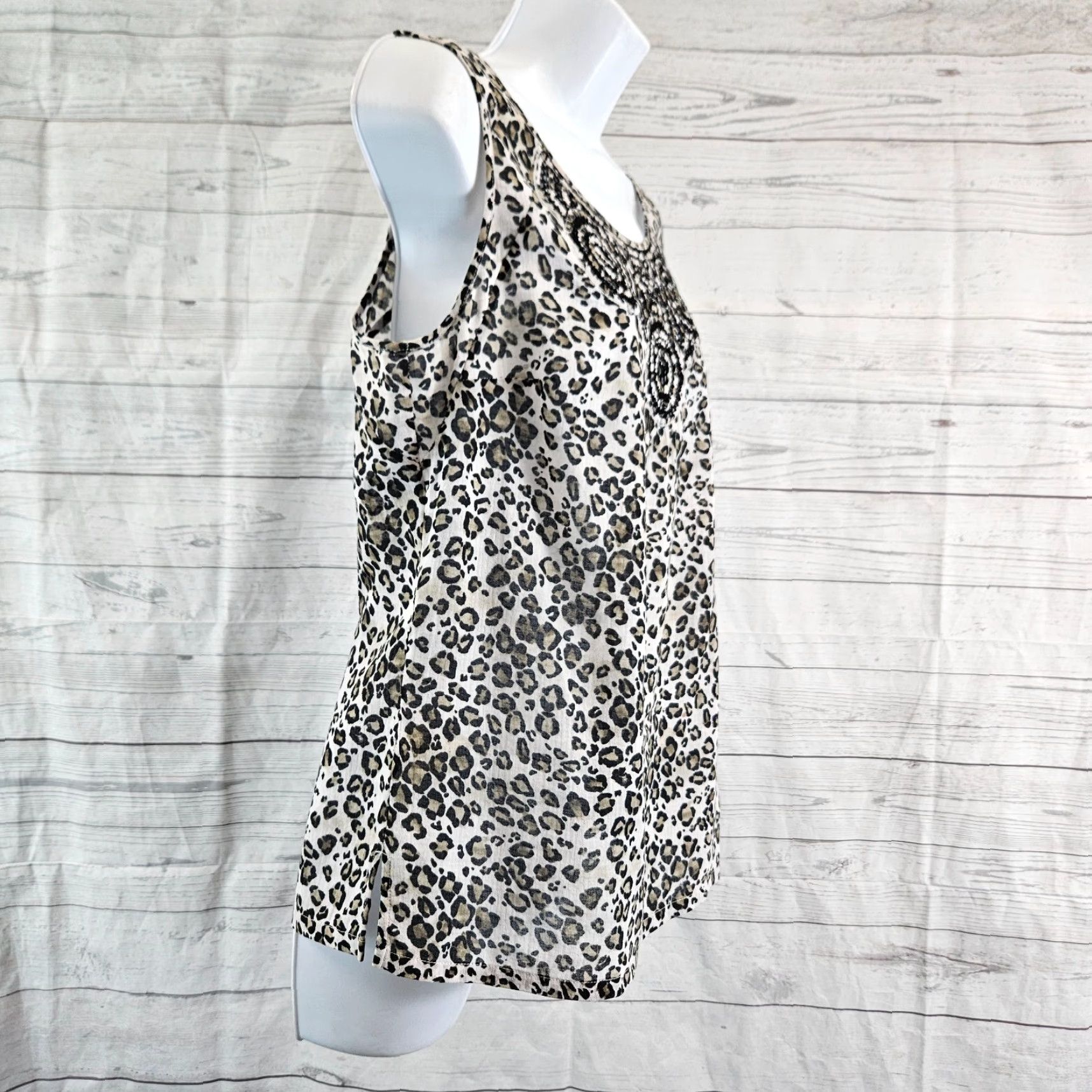 Tommy Bahama Tommy Bahama Tank Top Womens Small Black Brown Animal Print Cotton Shirt Ladies | Multicolor Sleeveless 19" Width 22.5" Length Size S / US 4 / IT 40 - 3 Thumbnail