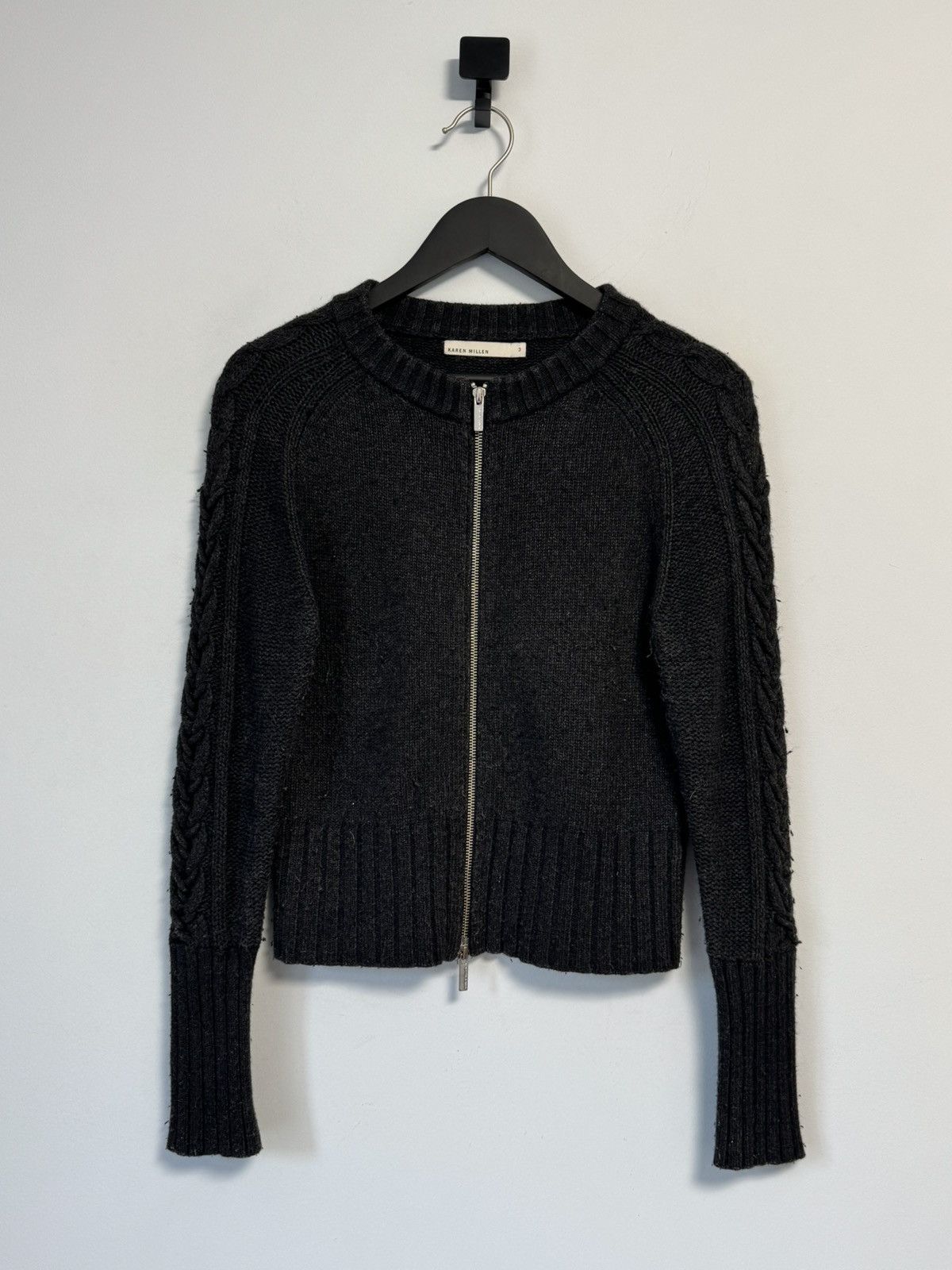 Karen Millen Ribbed Zip Cardigan Sweater Size L