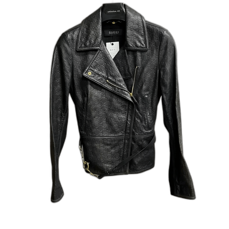 Gucci Black GG Pattern Embossed Leather Jacket-2505