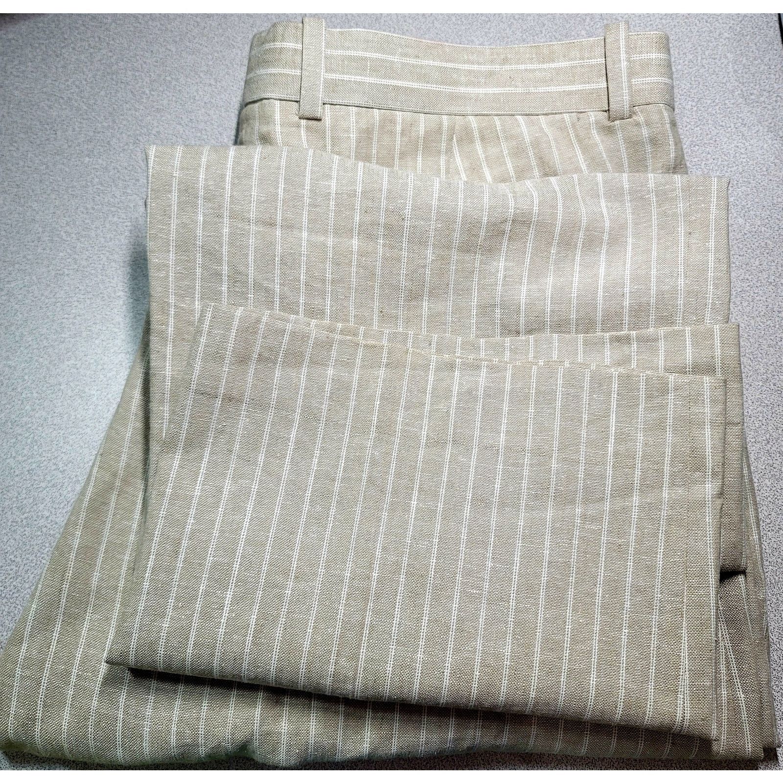 Other Perry Ellis Women's Tan White Pinstriped Dress Pants 34/30 Size 36" / US 14 / IT 50 - 5 Thumbnail