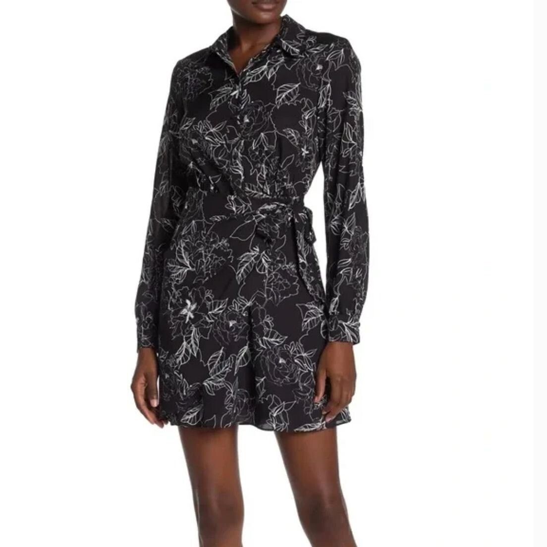 Parker Parker Gianna Black White Floral Wrap Mini Shirt Dress SZ S Size S / US 4 / IT 40 - 1 Thumbnail